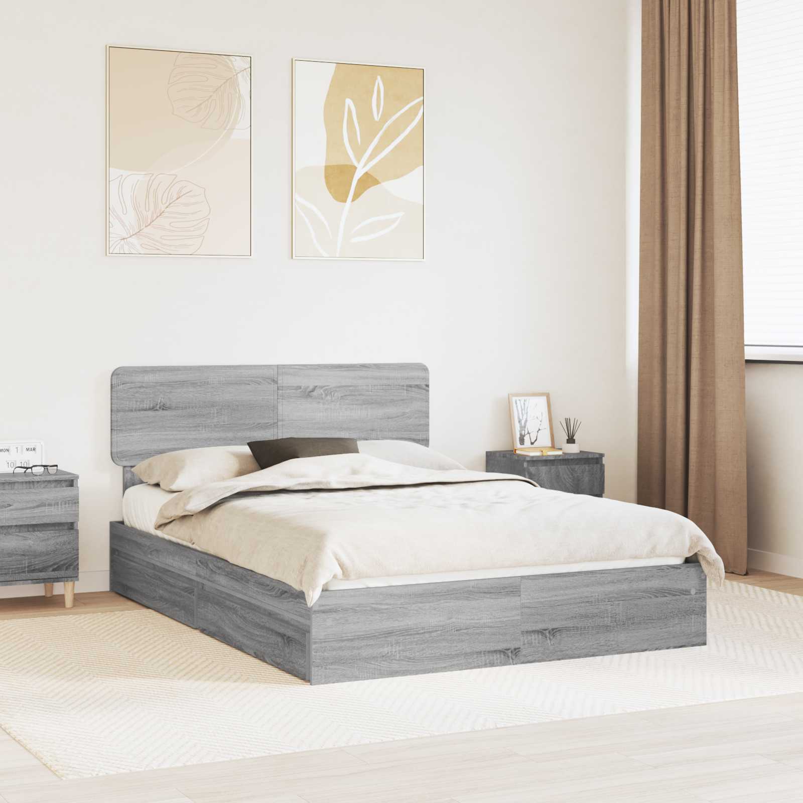 Krevet s od storage Siva Sonoma 150 x 200 cm Konstruirano drvo