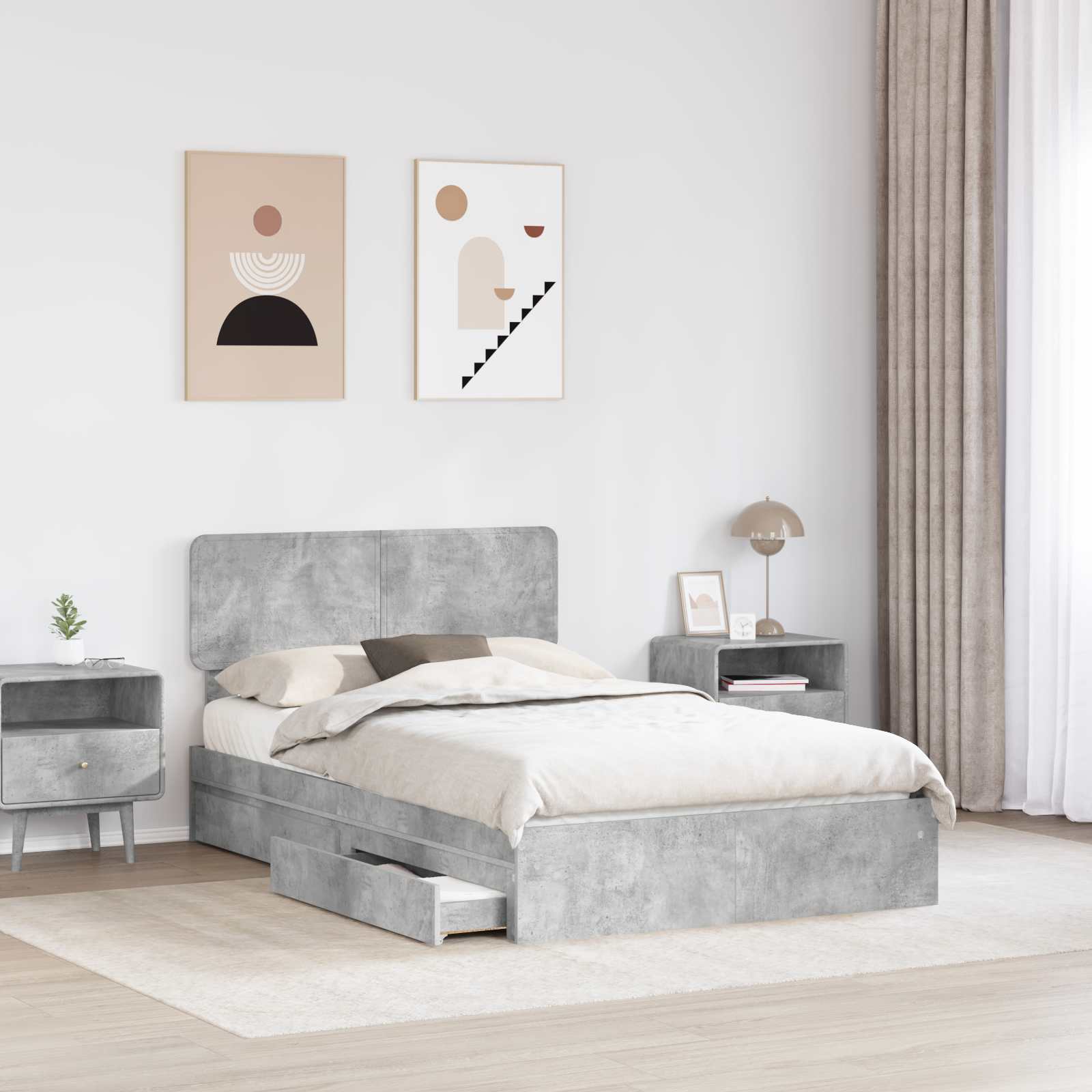 Krevet s od storage s uzglavljem Betonski sivi 135 x 190 cm
