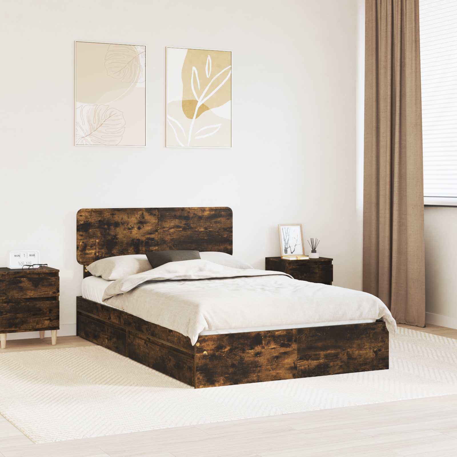 Krevet s od storage s uzglavljem Dimljeni hrast 135 x 190 cm