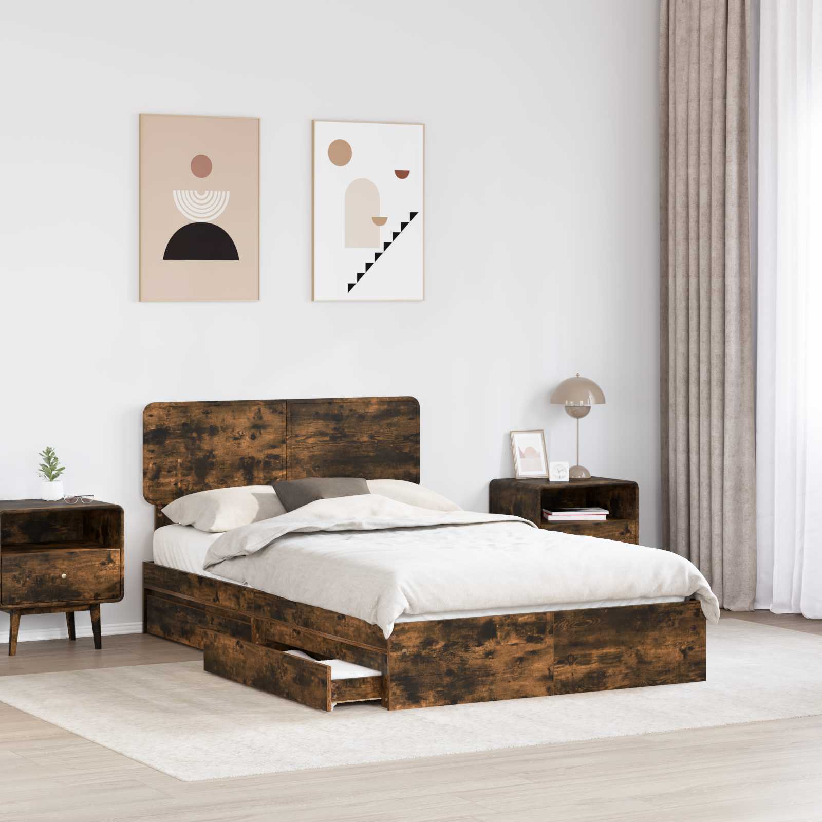 Krevet s od storage s uzglavljem Dimljeni hrast 135 x 190 cm