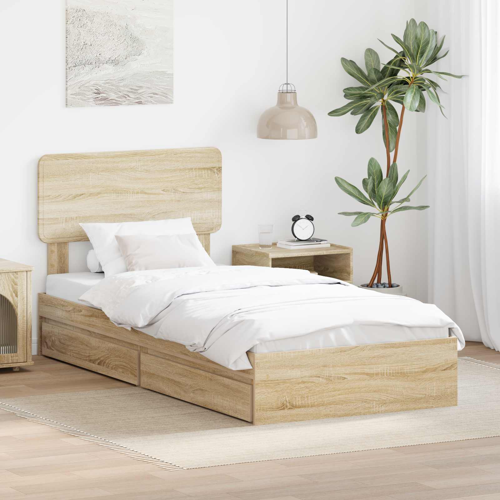 Krevet s od storage Sonoma hrast 100 x 200 cm Konstruirano drvo