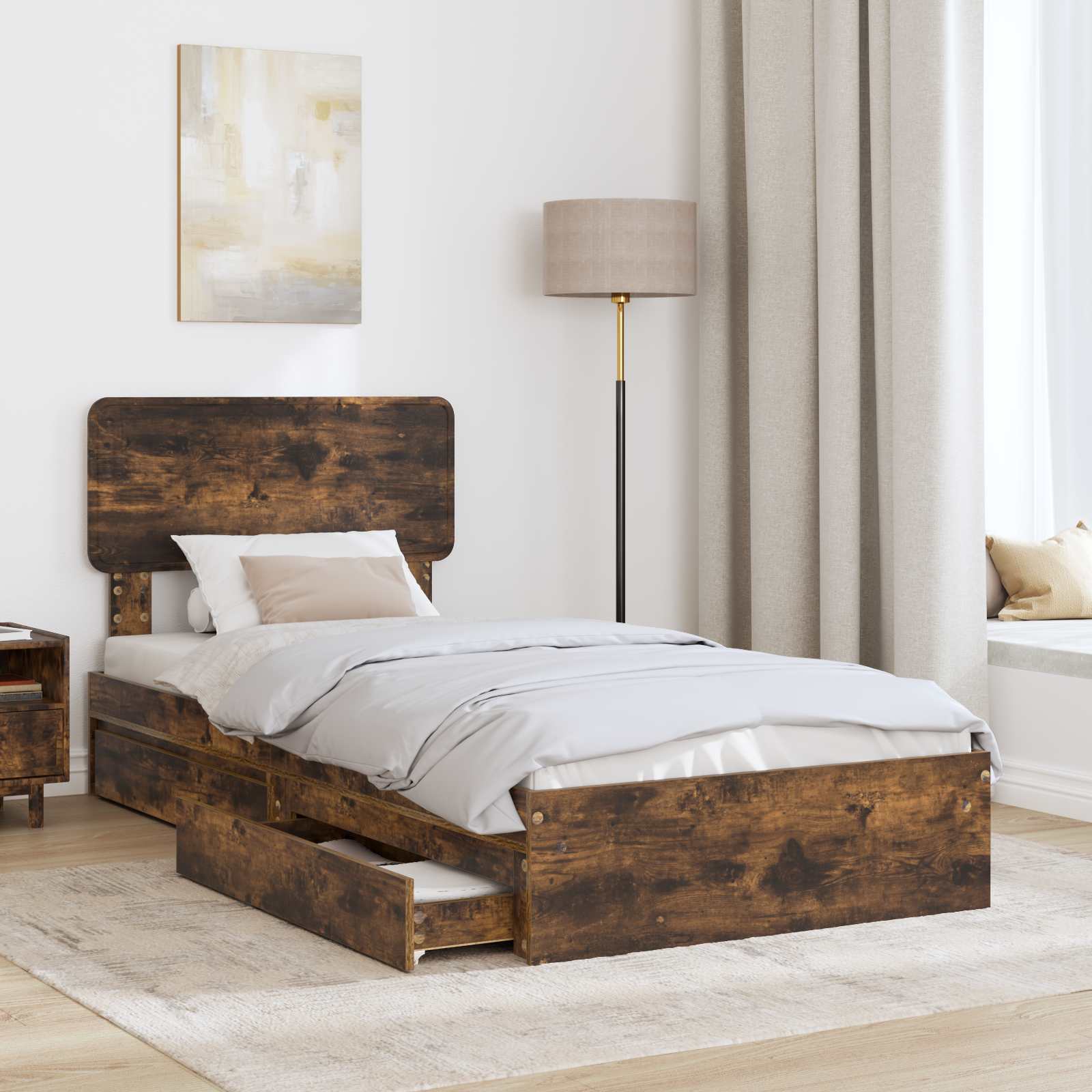 Krevet s od storage s uzglavljem Dimljeni hrast 100 x 200 cm
