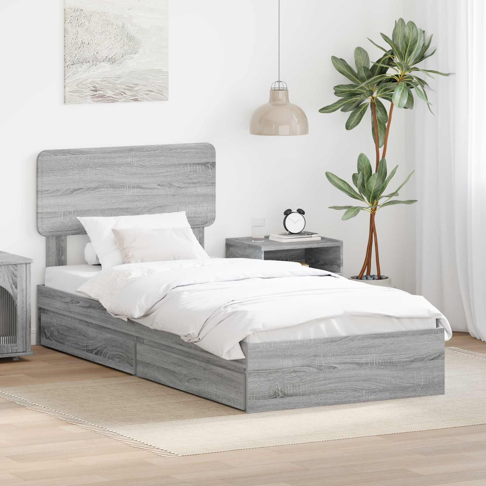 Krevet s od storage Siva Sonoma 100 x 200 cm Konstruirano drvo