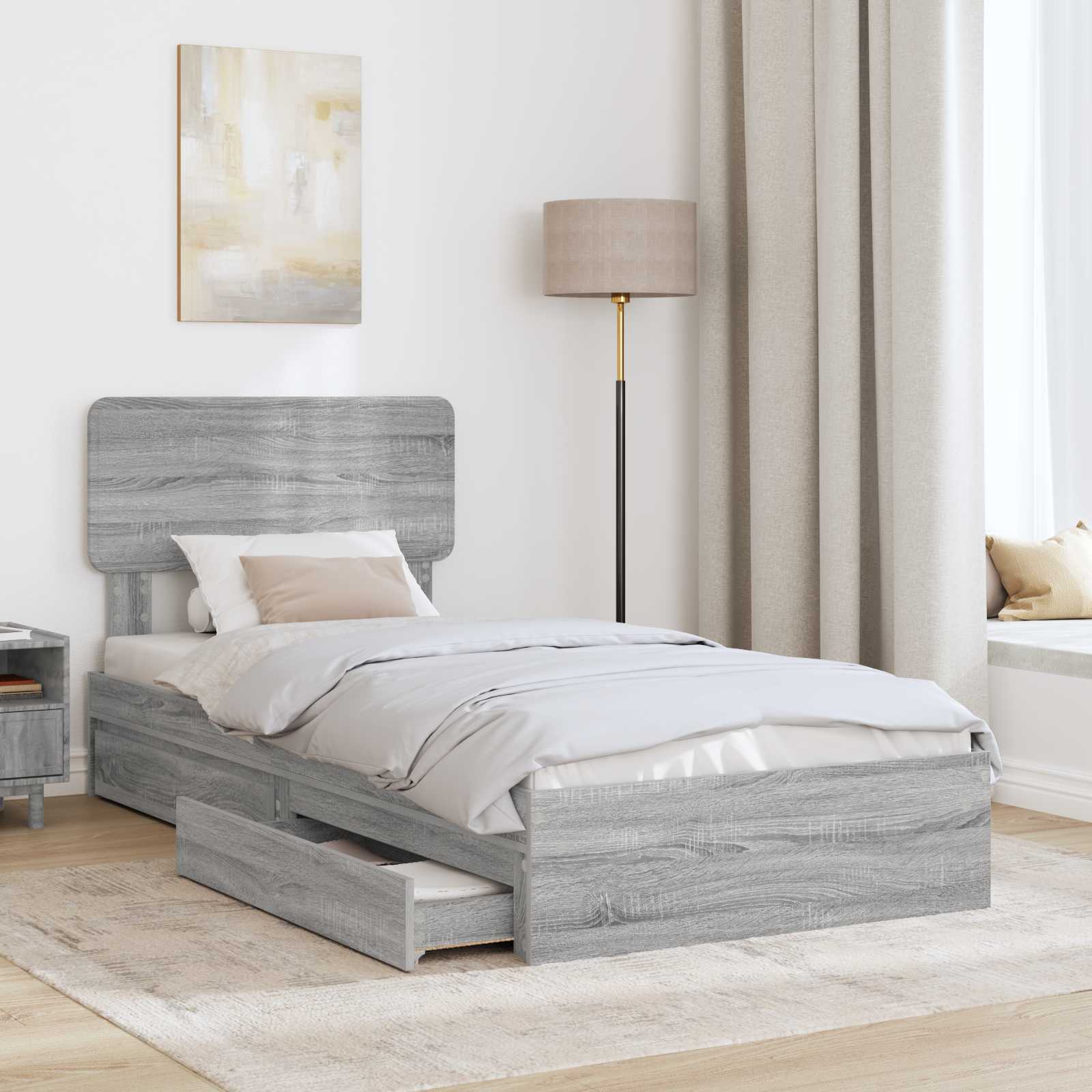 Krevet s od storage Siva Sonoma 90 x 200 cm Konstruirano drvo