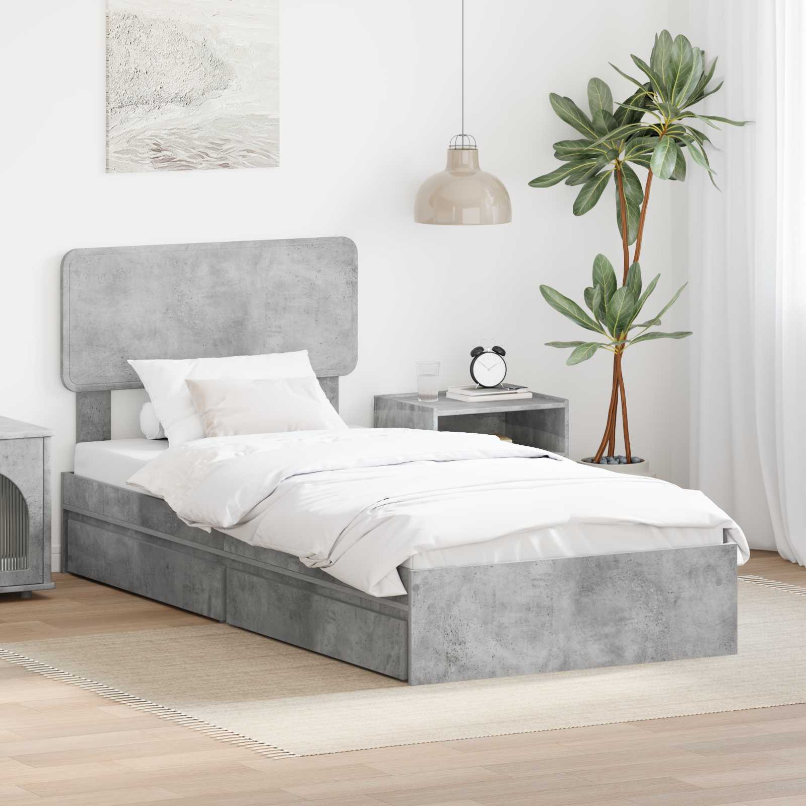Krevet s od storage Betonski sivi 90 x 190 cm Konstruirano drvo