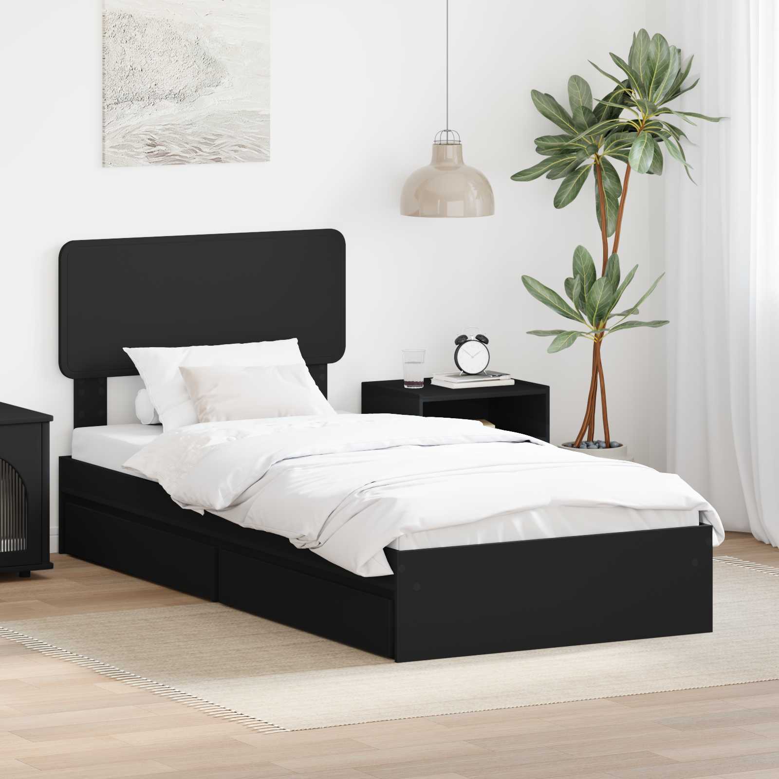 Krevet s od storage Crna 75 x 190 cm Konstruirano drvo