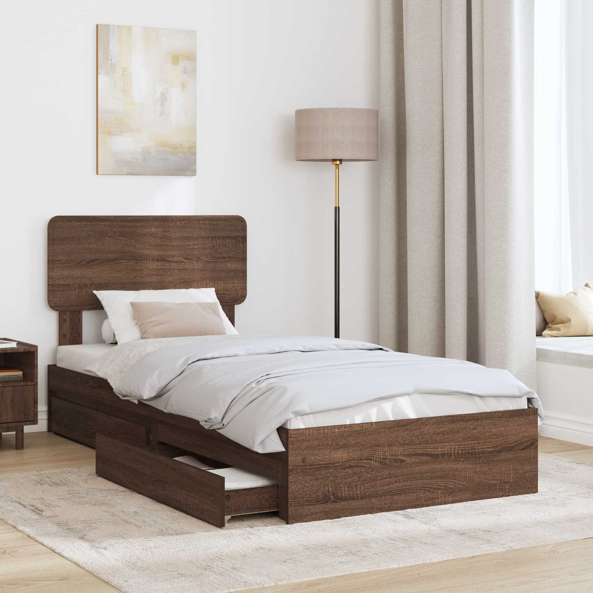 Krevet s od storage Smeđi hrast 75 x 190 cm Konstruirano drvo