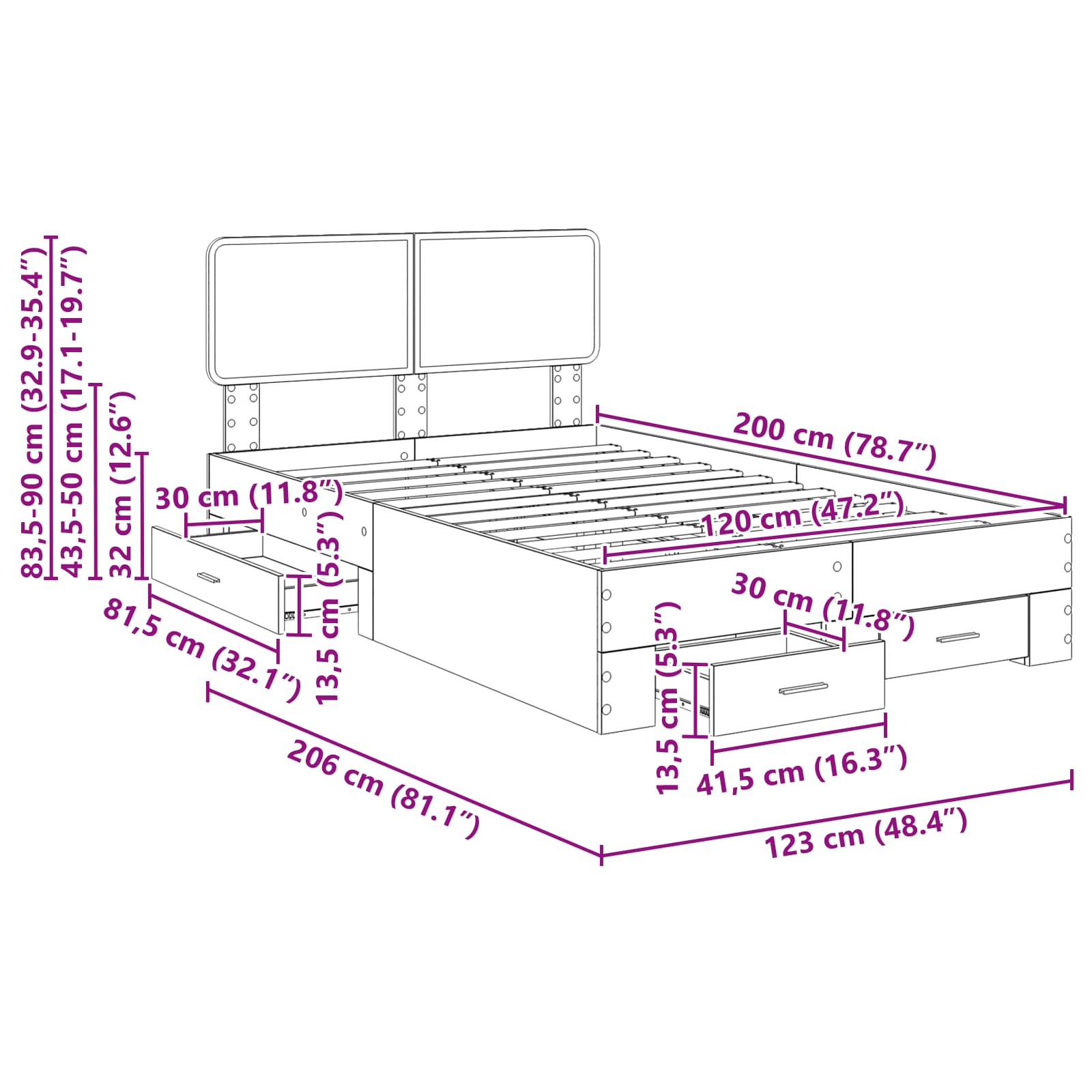 Krevetna konstrukcija s uzglavljem Sonoma hrast 120 x 200 cm