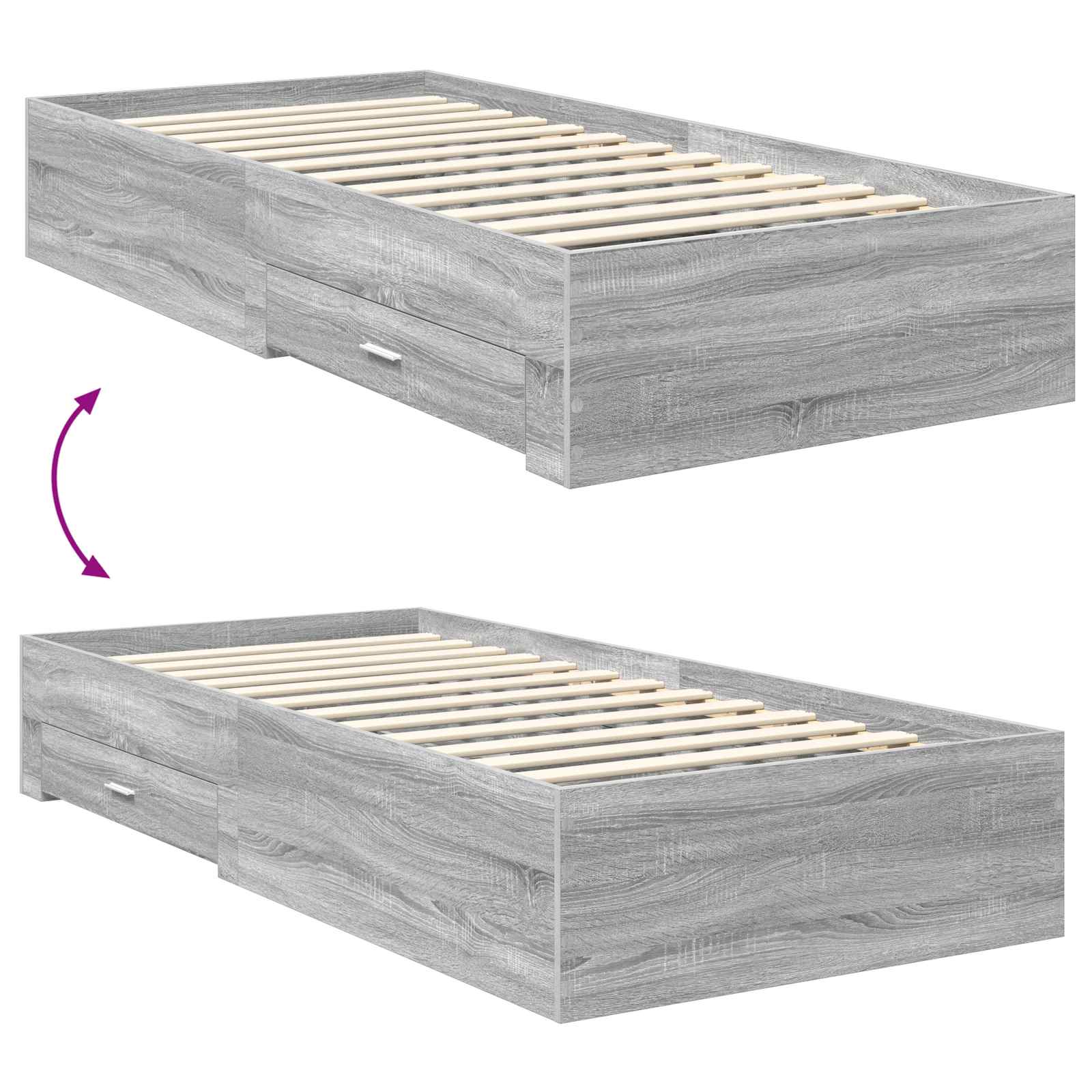 Krevetna konstrukcija Siva Sonoma 75 x 190 cm Konstruirano drvo
