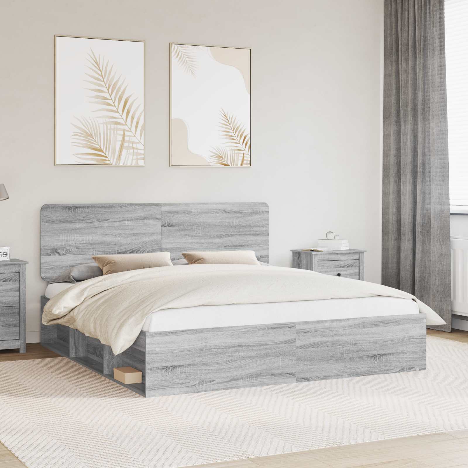 Krevetna konstrukcija s uzglavljem Siva Sonoma 200 x 200 cm