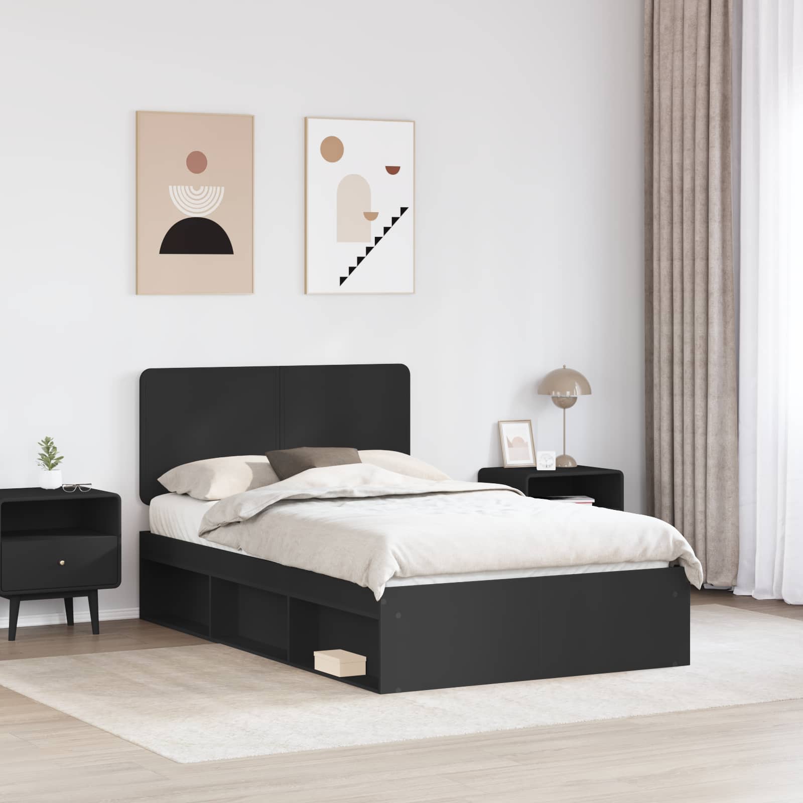 Krevetna konstrukcija Crna 135 x 190 cm Čvrsto borovo drvo