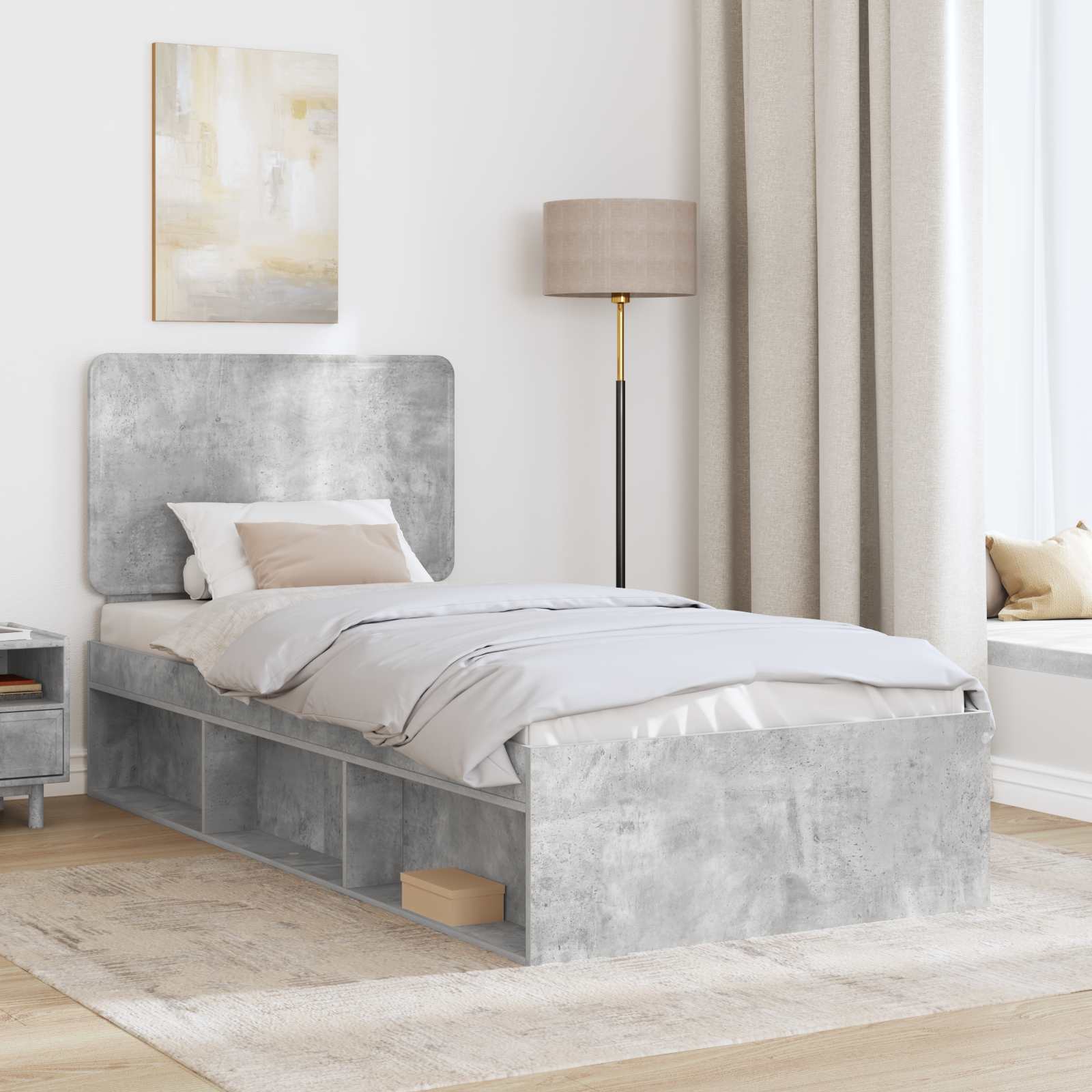 Krevetna konstrukcija s uzglavljem Betonska siva 100 x 200 cm