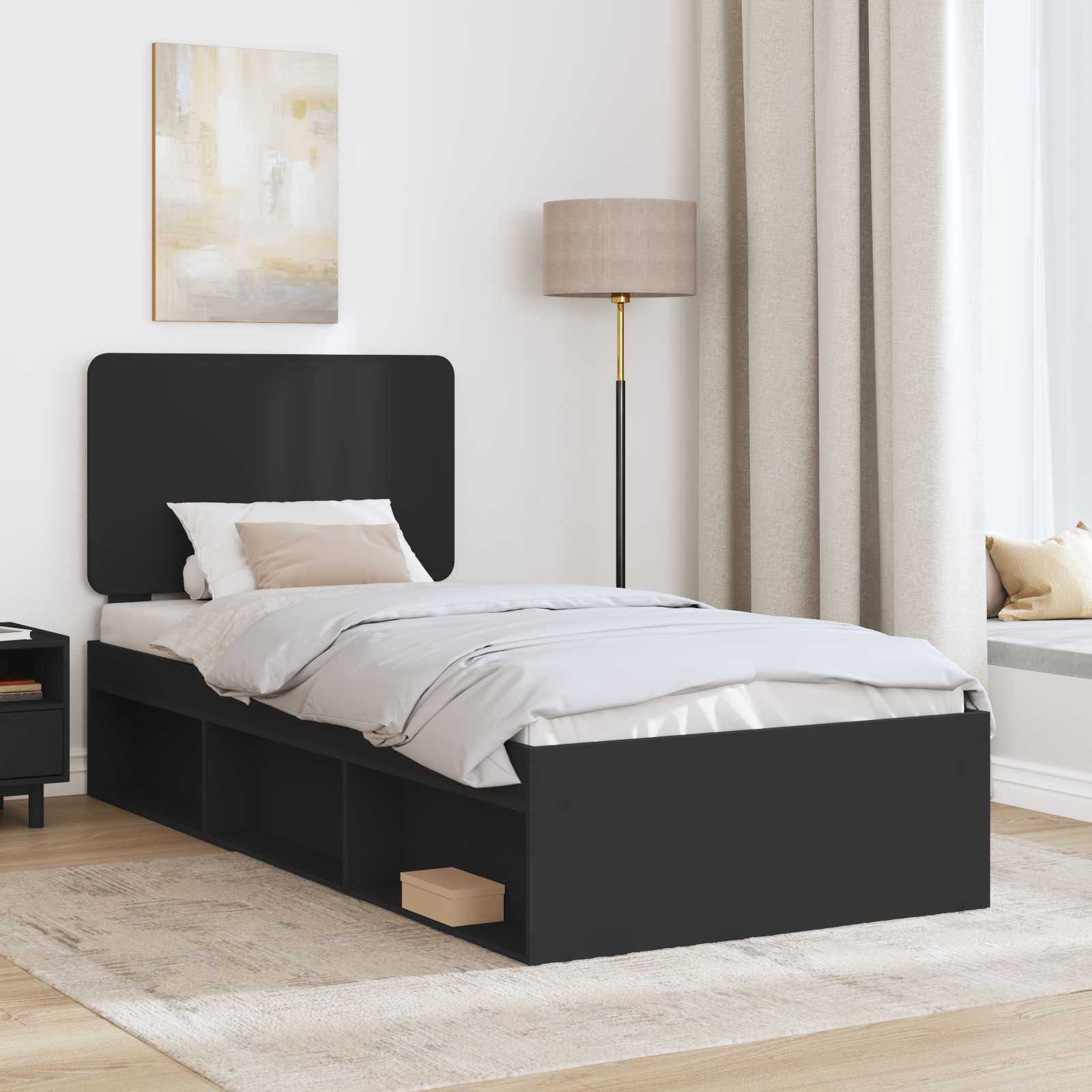 Krevetna konstrukcija Crna 90 x 200 cm Čvrsto borovo drvo