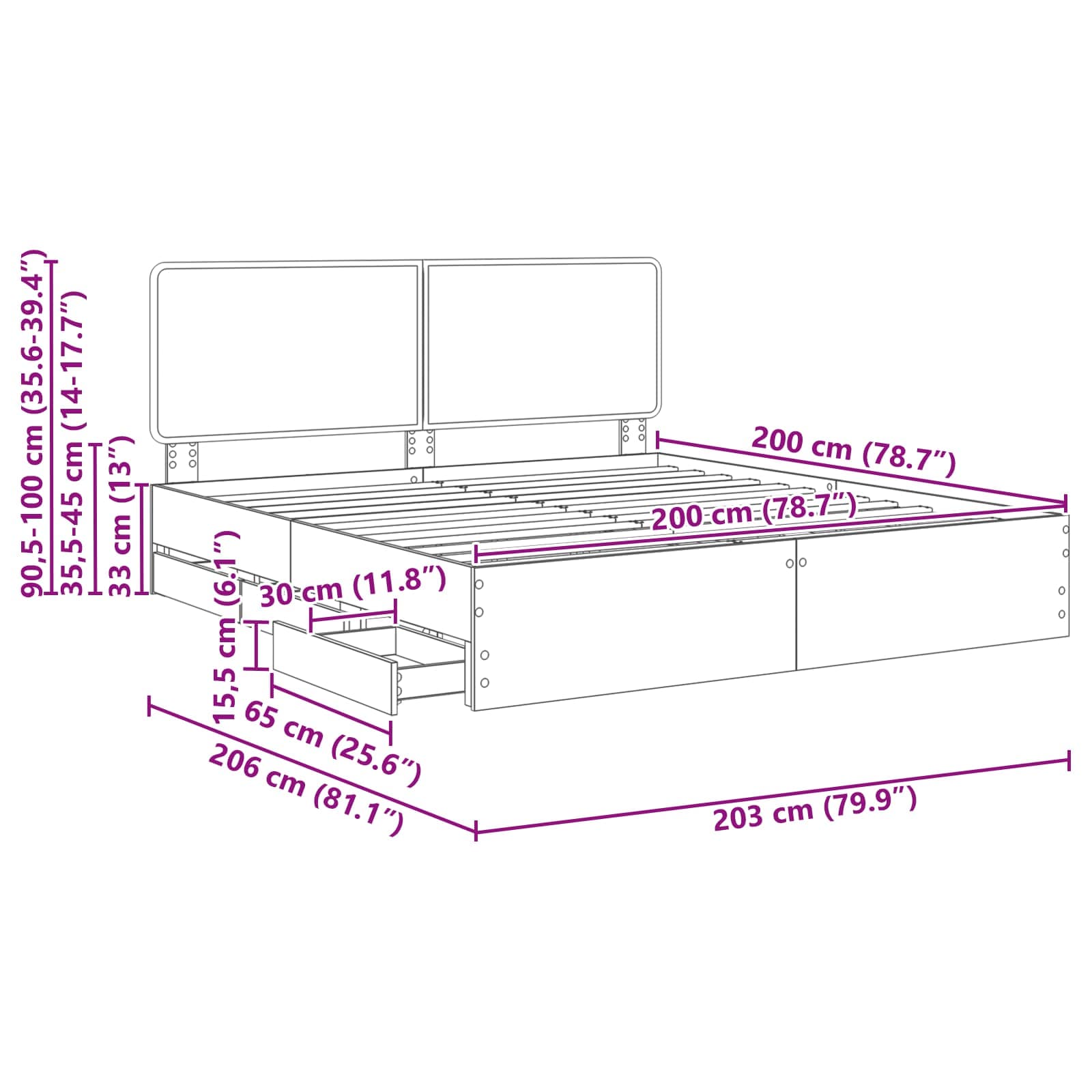 Krevetna konstrukcija s ladicama Sonoma hrast 200 x 200 cm
