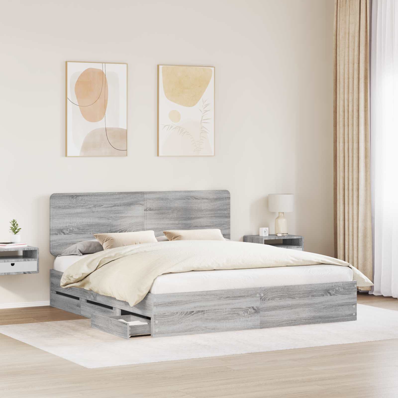 Krevetna konstrukcija Siva Sonoma 200 x 200 cm Inženjersko Drvo