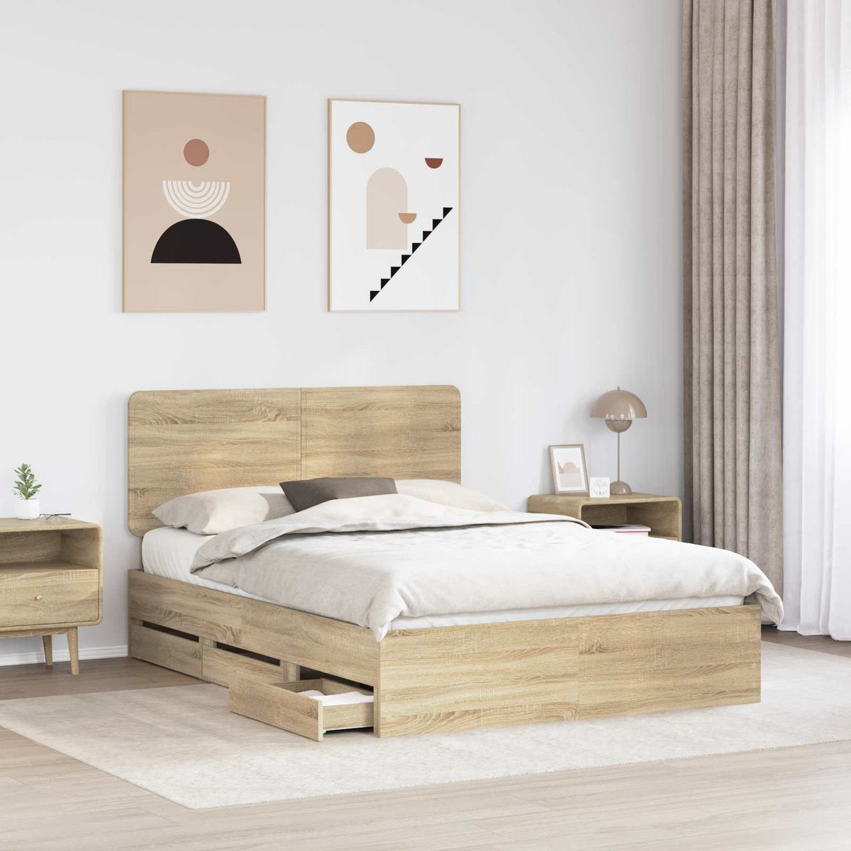 Krevetna konstrukcija s ladicama Sonoma hrast 150 x 200 cm Smeđa 206 x 153 x 100 cm
