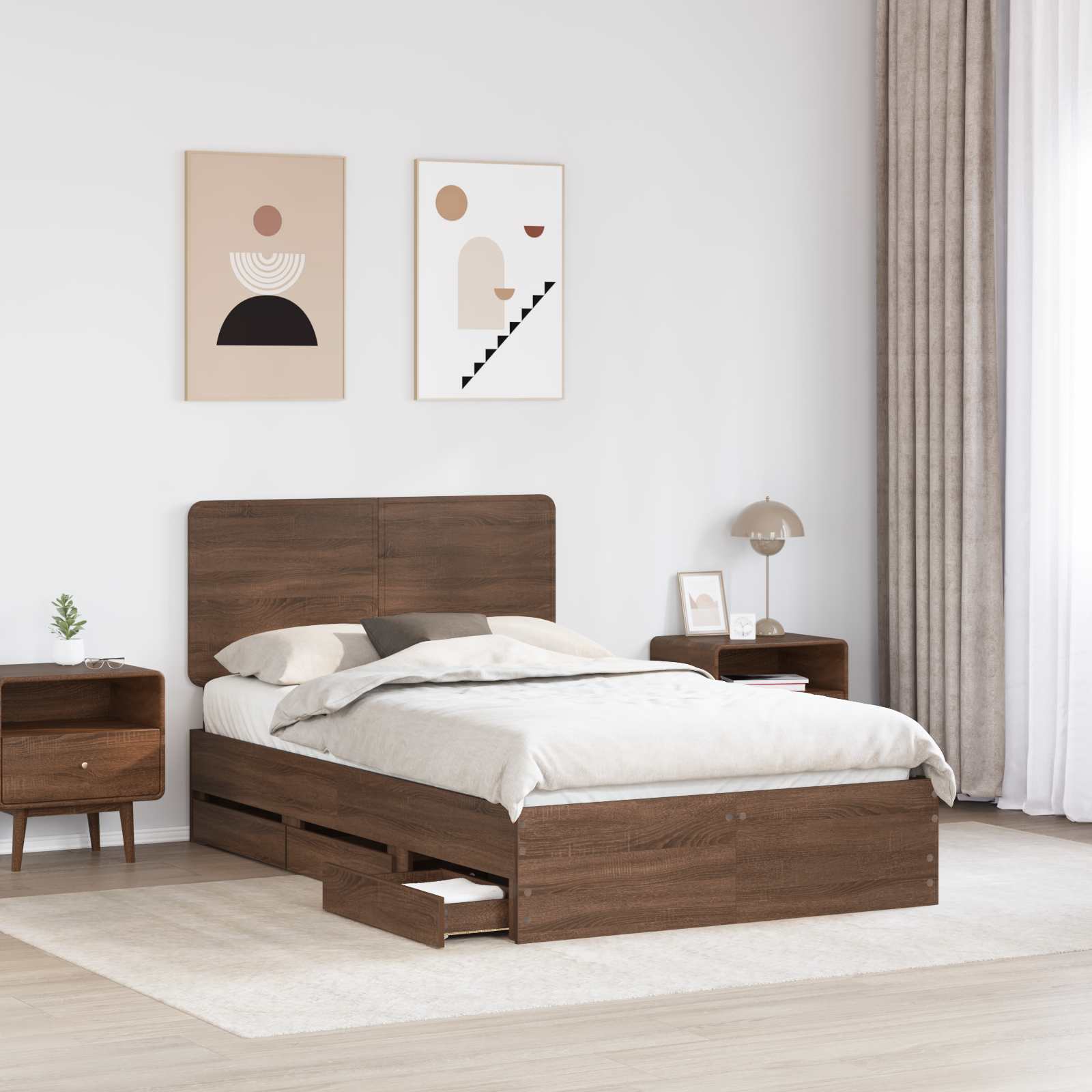 Krevetna konstrukcija Smeđi hrast 135 x 190 cm Inženjersko Drvo