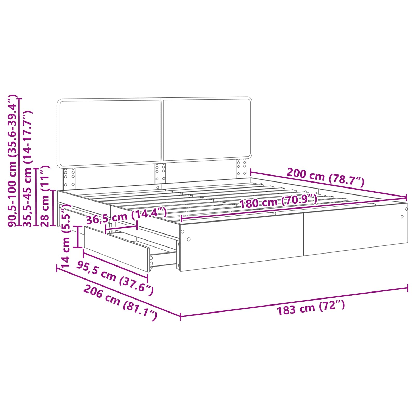 Krevet s od storage Siva Sonoma 180 x 200 cm Konstruirano drvo