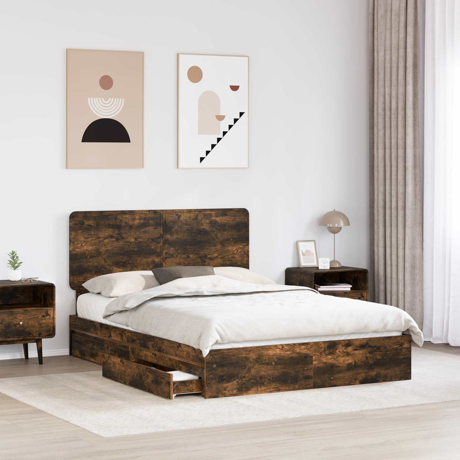 Krevet s od storage s uzglavljem Dimljeni hrast 160 x 200 cm