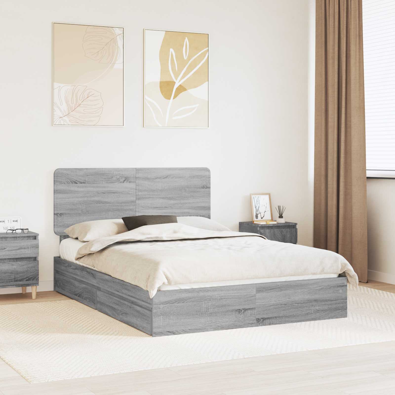 Krevet s od storage Siva Sonoma 140 x 200 cm Konstruirano drvo