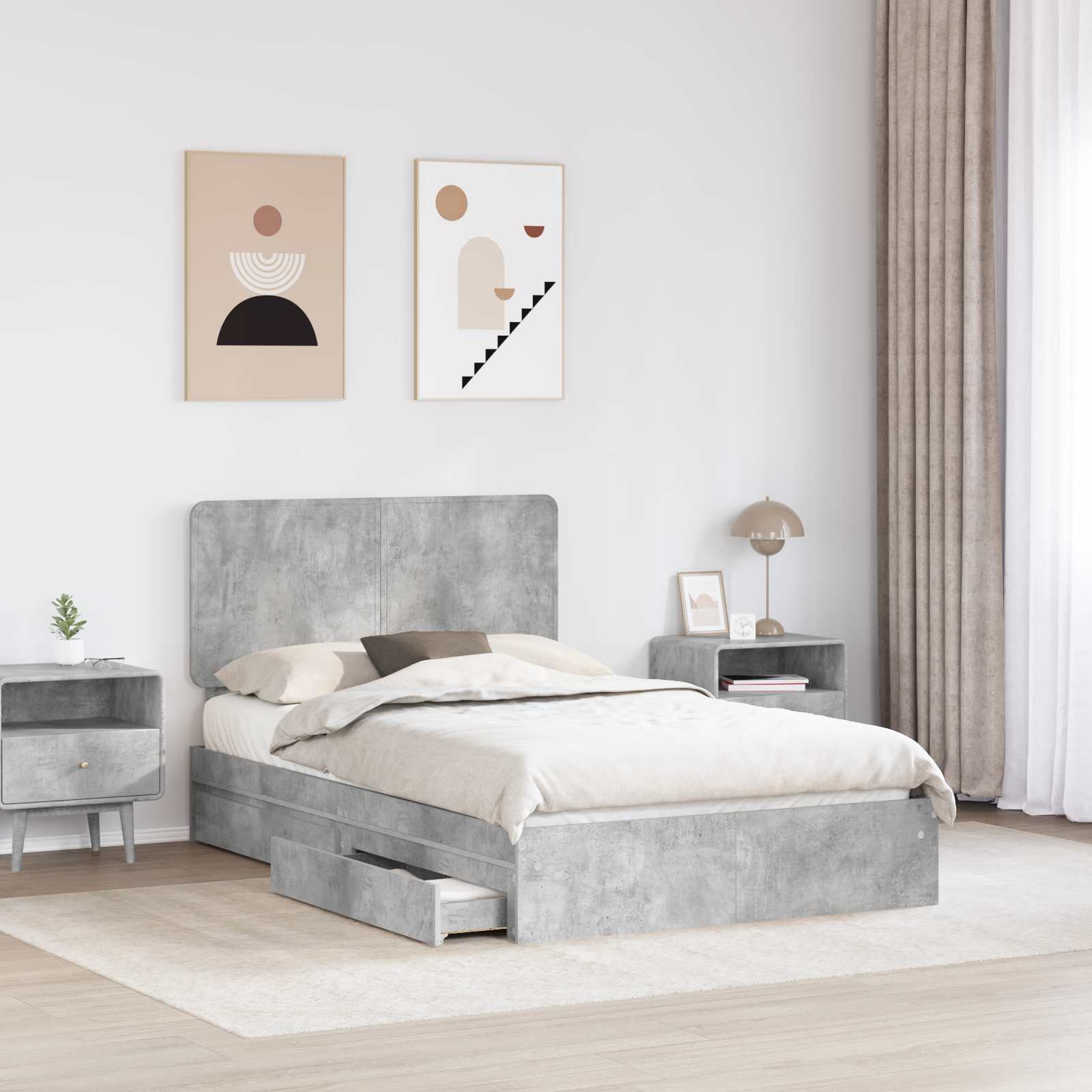 Krevet s od storage s uzglavljem Betonski sivi 135 x 190 cm