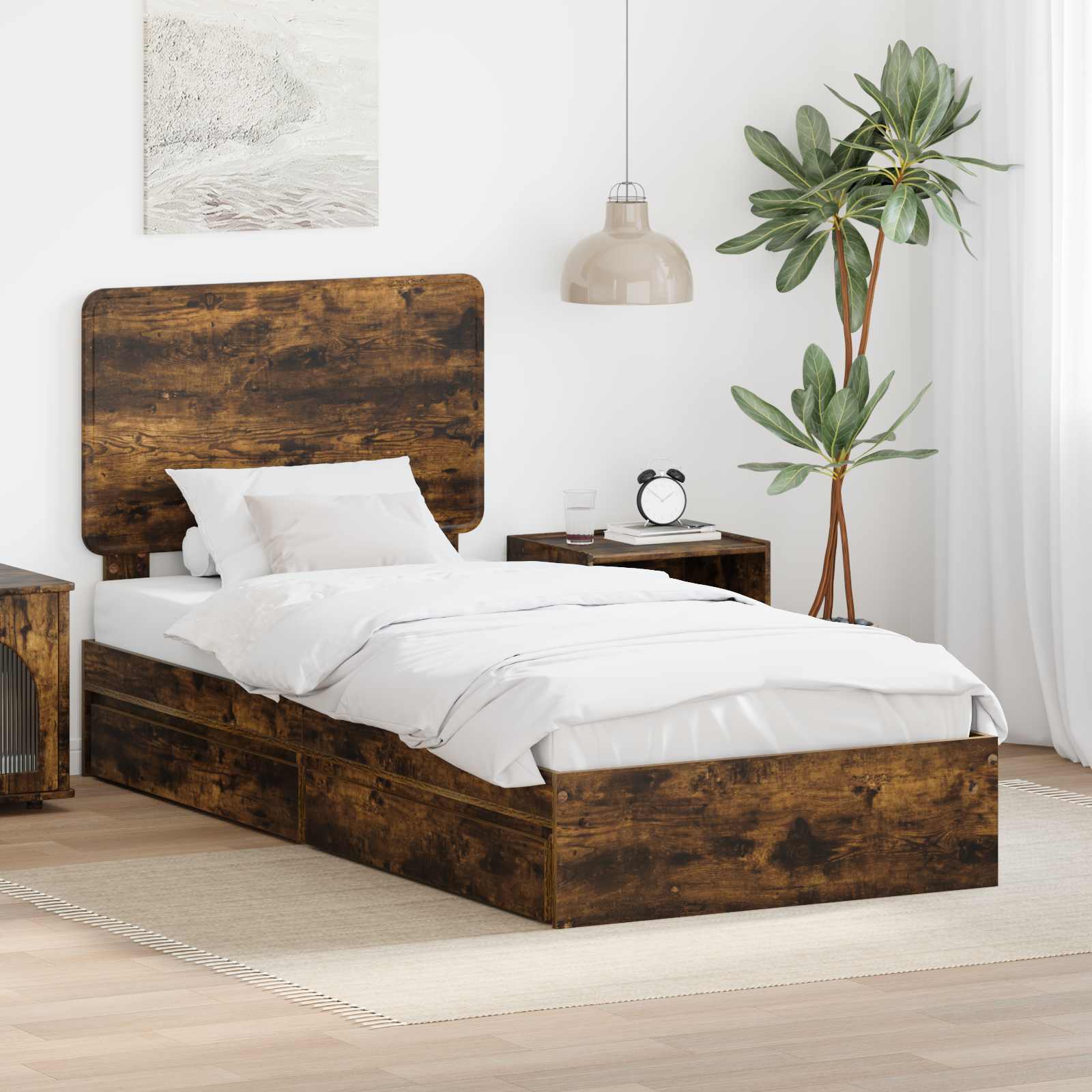 Krevet s od storage s uzglavljem Dimljeni hrast 100 x 200 cm