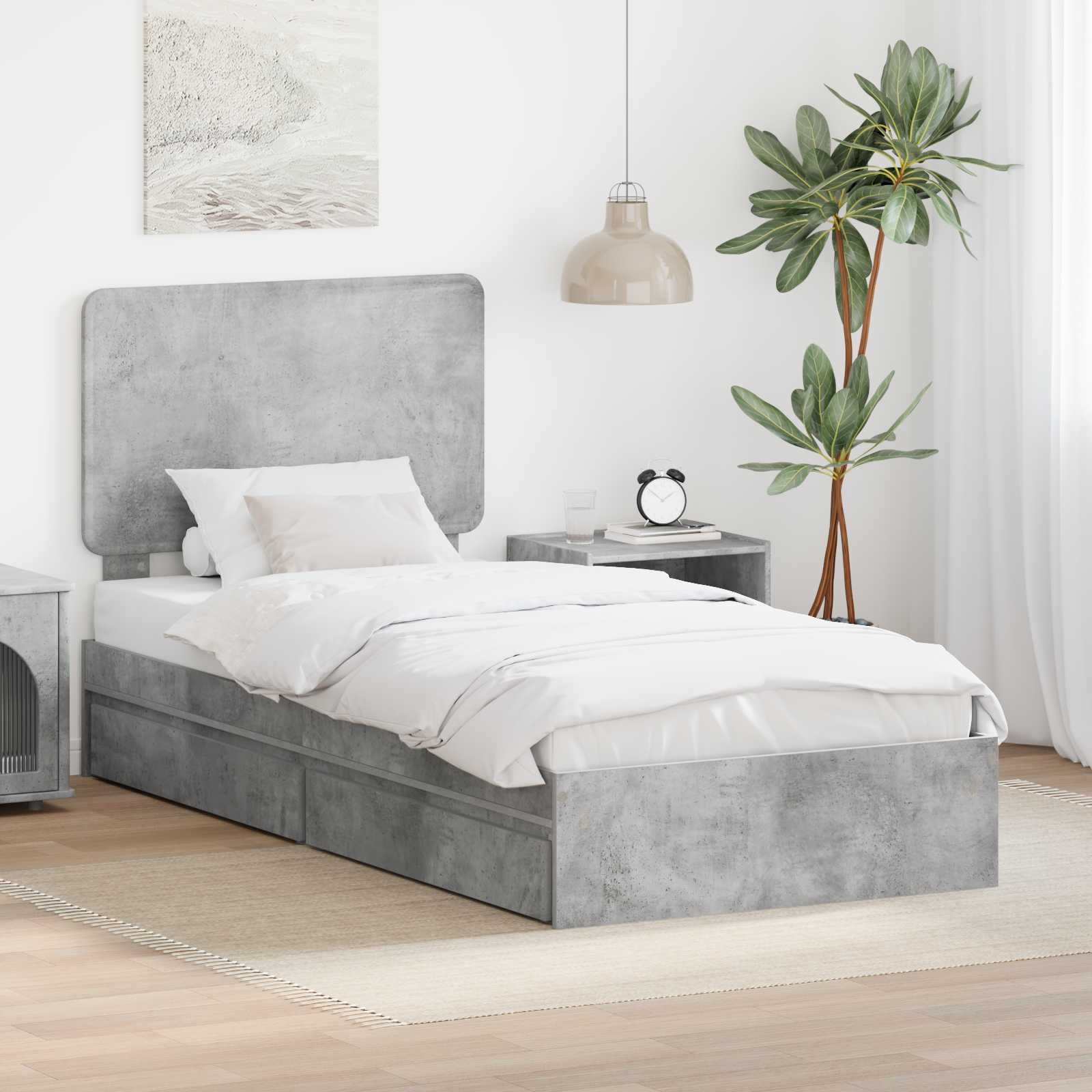 Krevet s od storage Betonski sivi 90 x 190 cm Konstruirano drvo