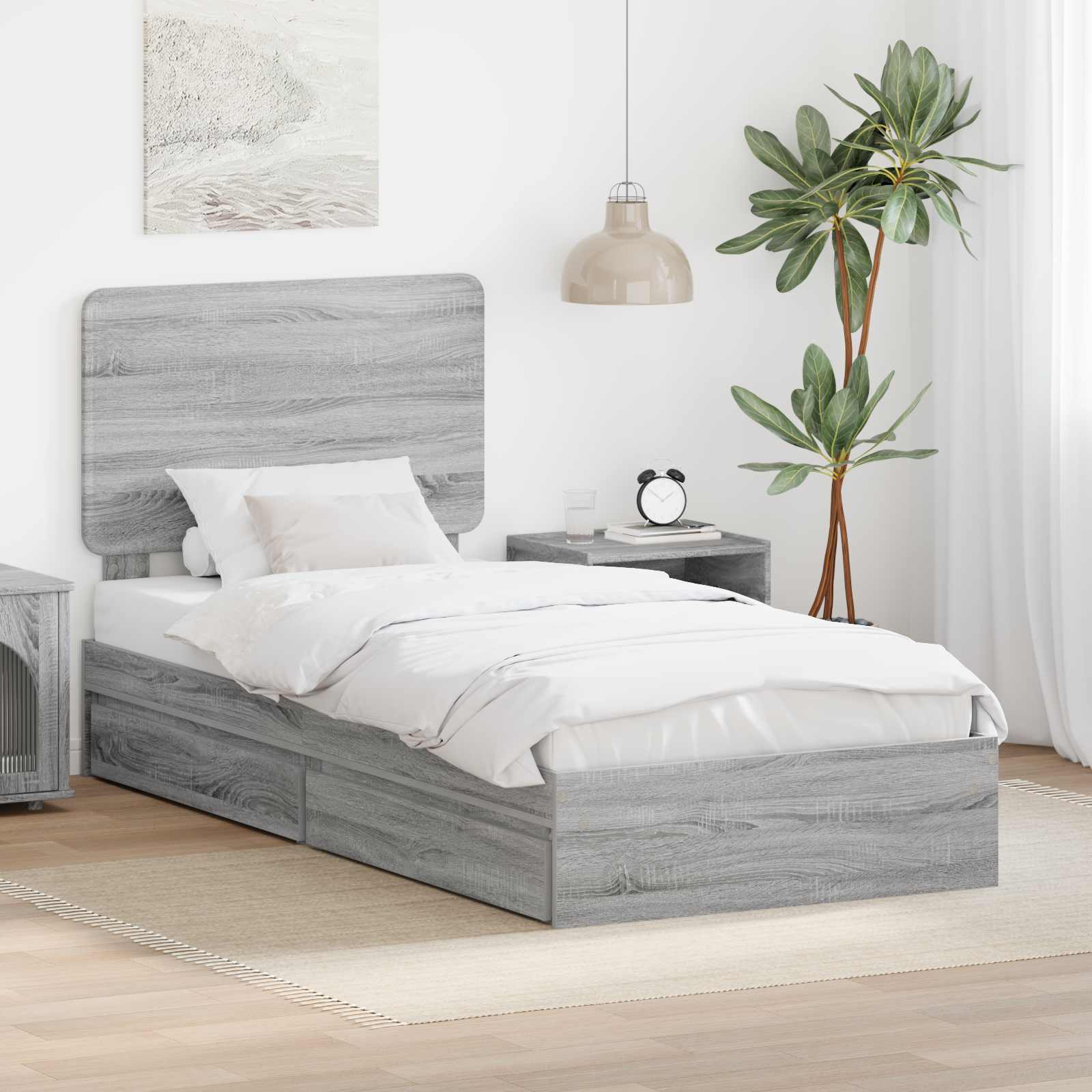 Krevet s od storage Siva Sonoma 90 x 190 cm Konstruirano drvo