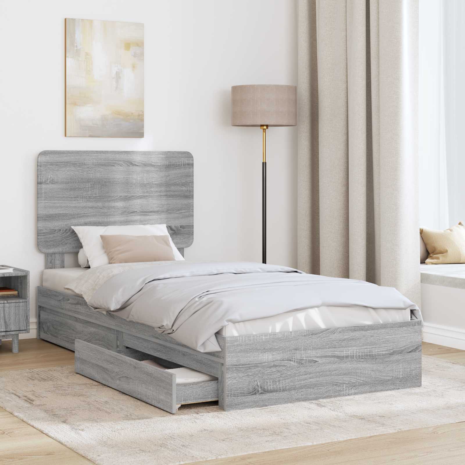 Krevet s od storage Siva Sonoma 90 x 190 cm Konstruirano drvo