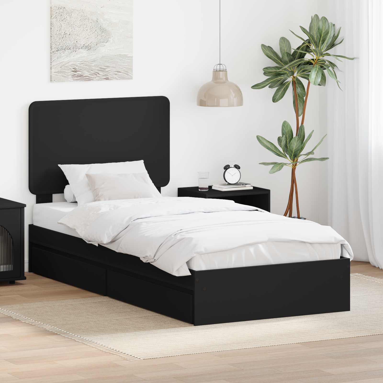 Krevet s od storage Crna 75 x 190 cm Konstruirano drvo