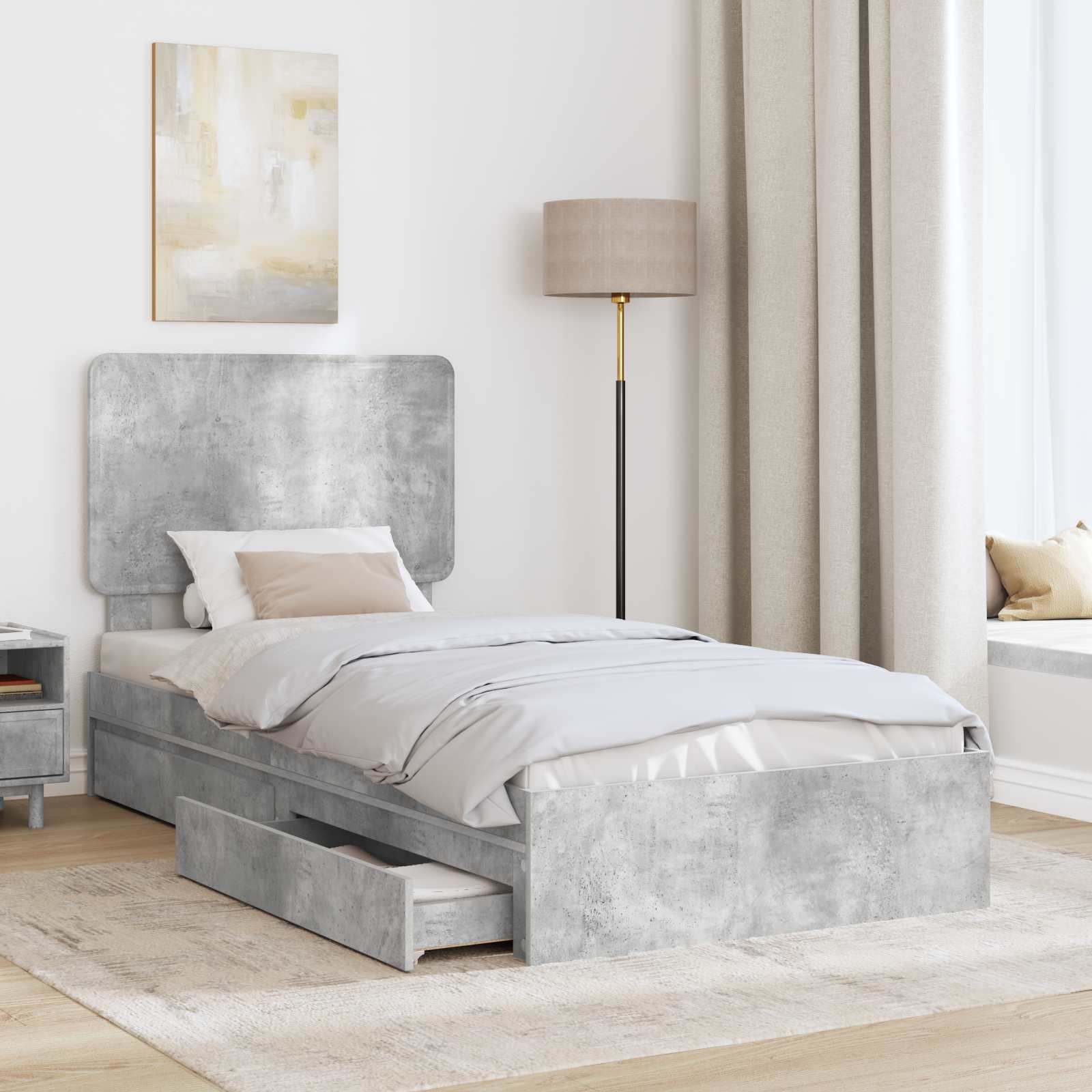 Krevet s od storage Betonski sivi 75 x 190 cm Konstruirano drvo