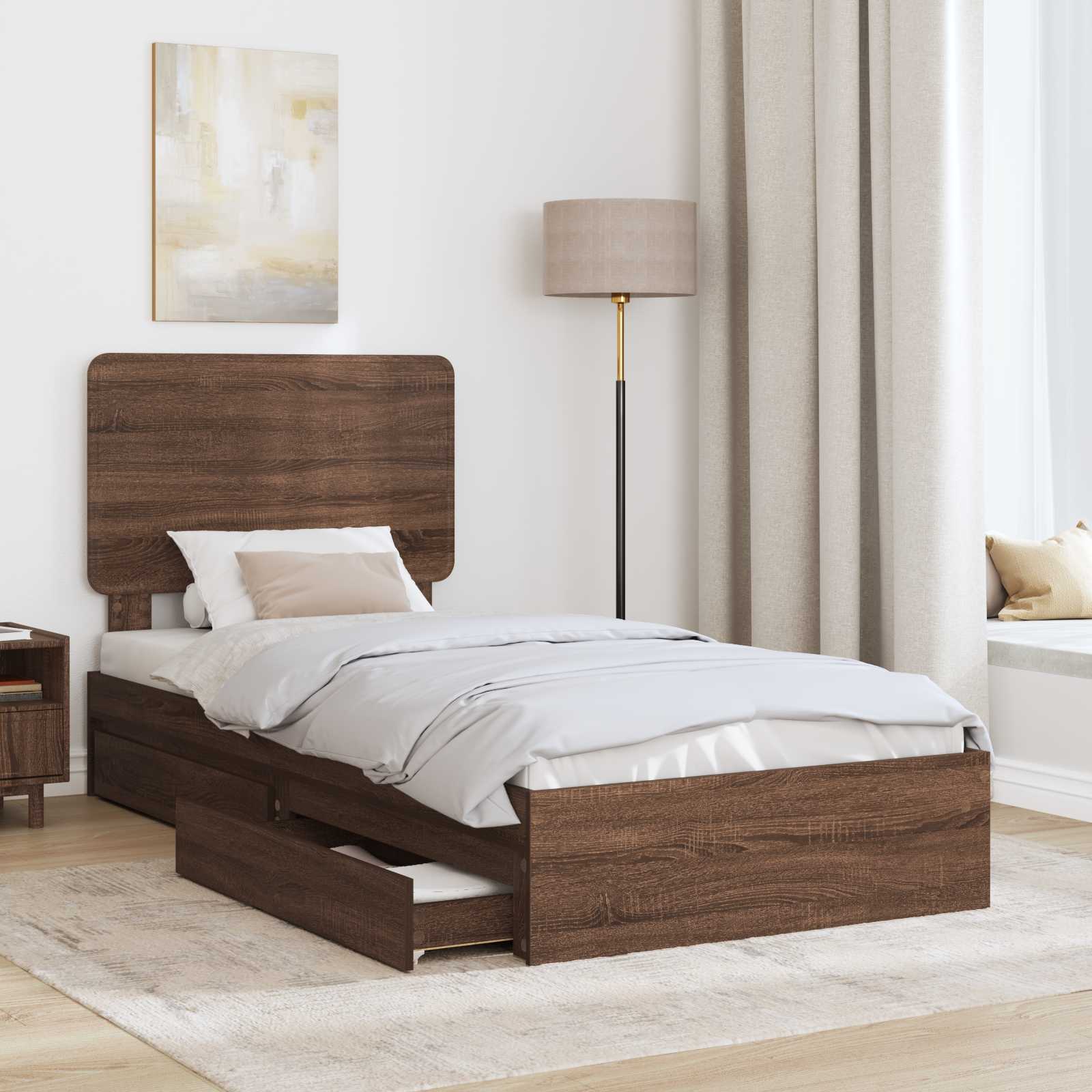 Krevet s od storage Smeđi hrast 75 x 190 cm Konstruirano drvo