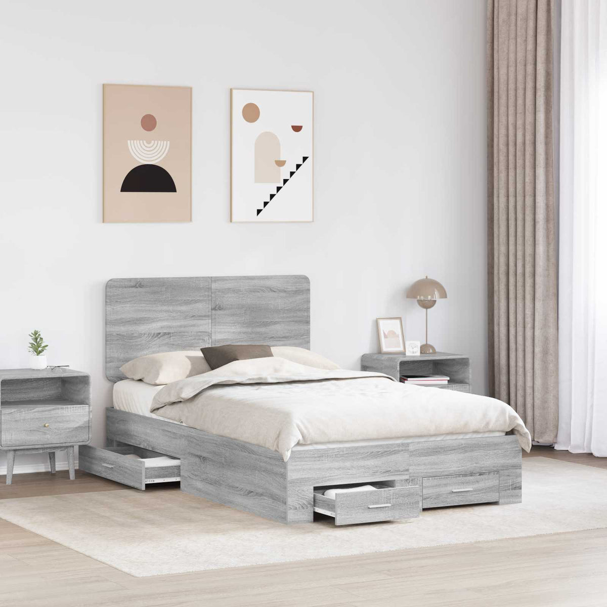 Krevetna konstrukcija s ladicama Siva Sonoma 120 x 190 cm 193 x 123 x 100 cm
