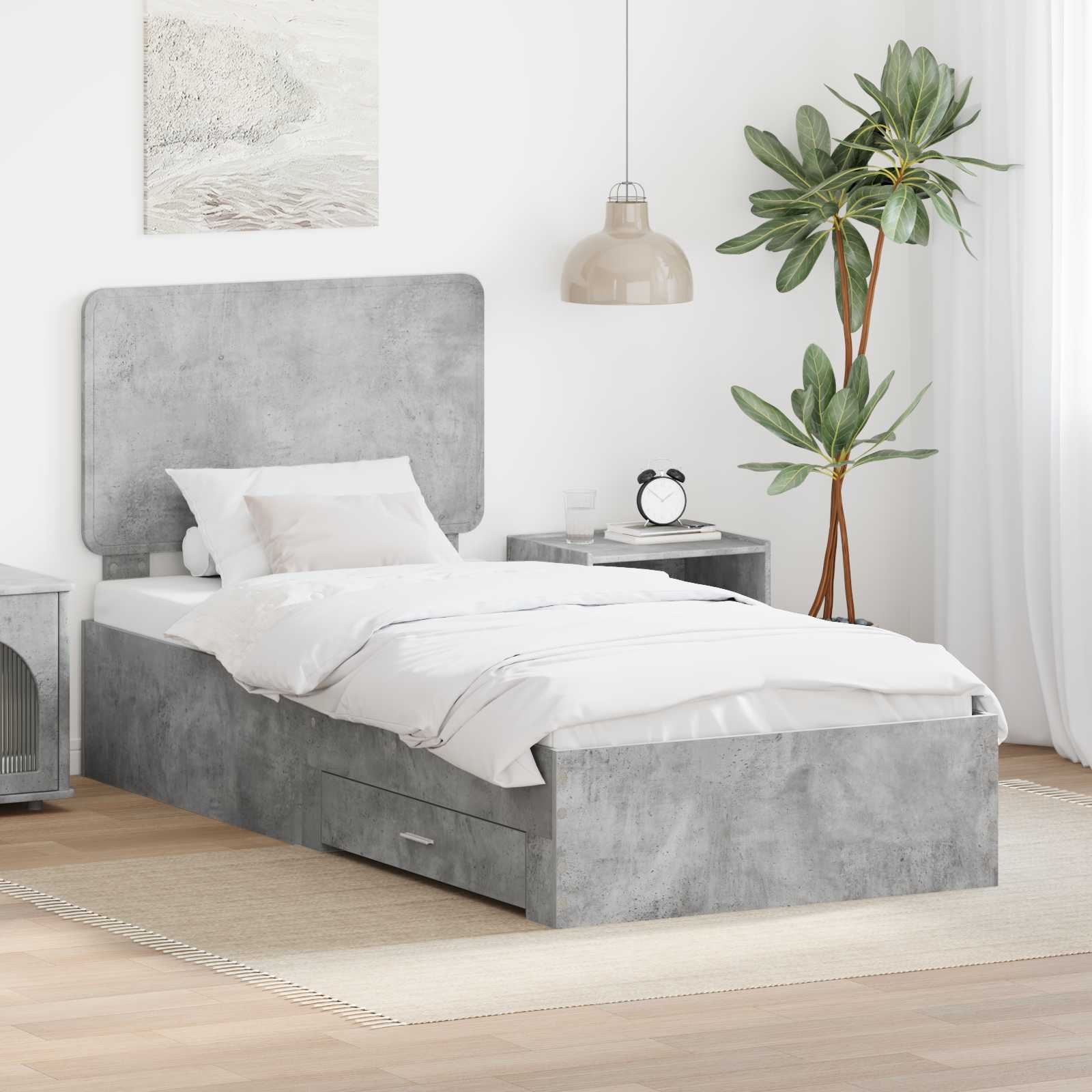 Krevetna konstrukcija s uzglavljem Betonski sivi 70 x 190 cm