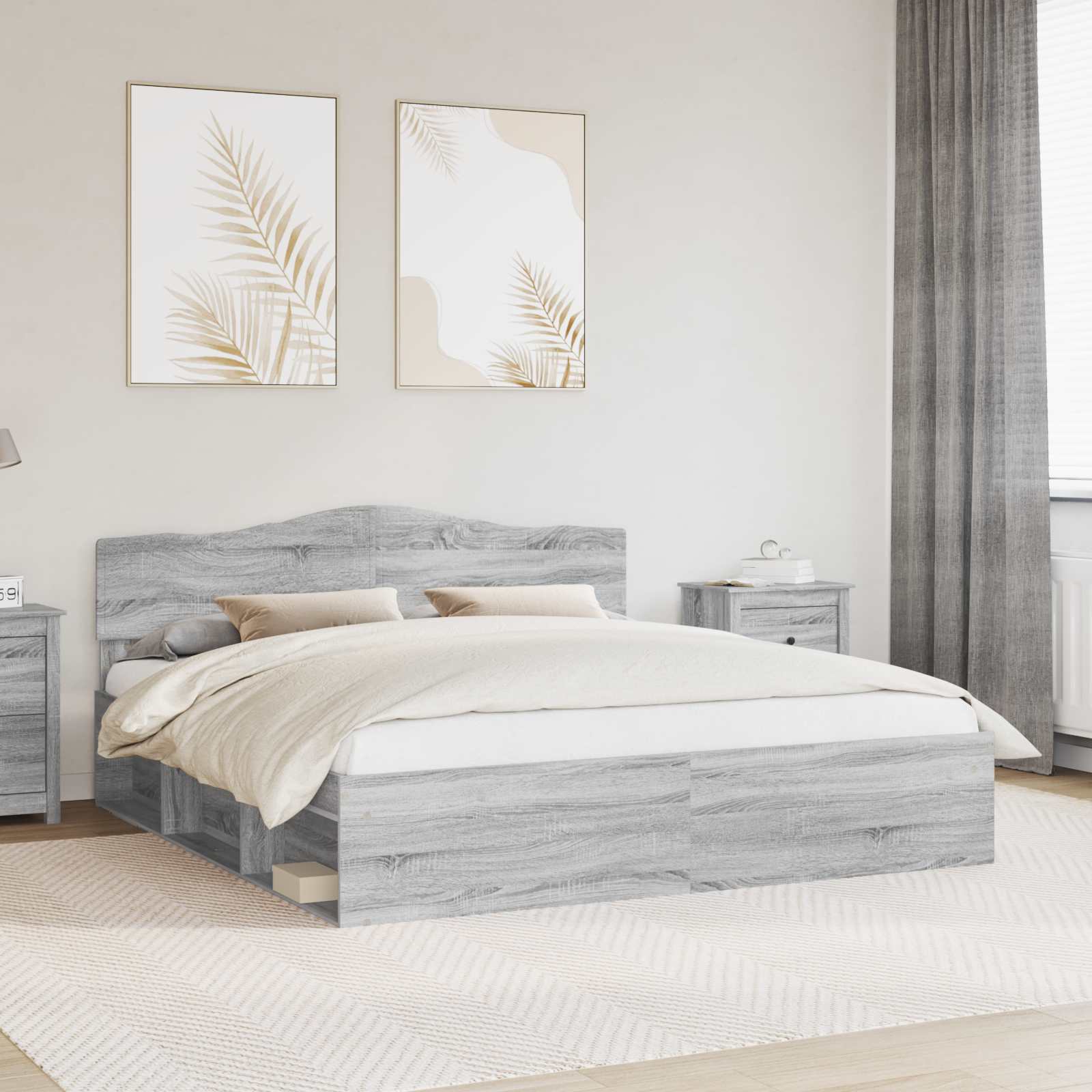 Krevetna konstrukcija s uzglavljem Siva Sonoma 200 x 200 cm