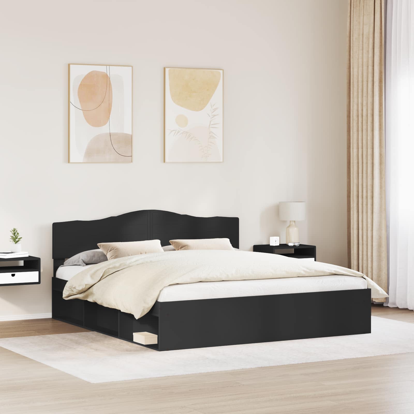Krevetna konstrukcija Crna 180 x 200 cm Čvrsto borovo drvo