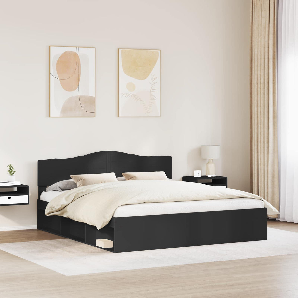 Krevetna konstrukcija Crna 180 x 200 cm Čvrsto borovo drvo
