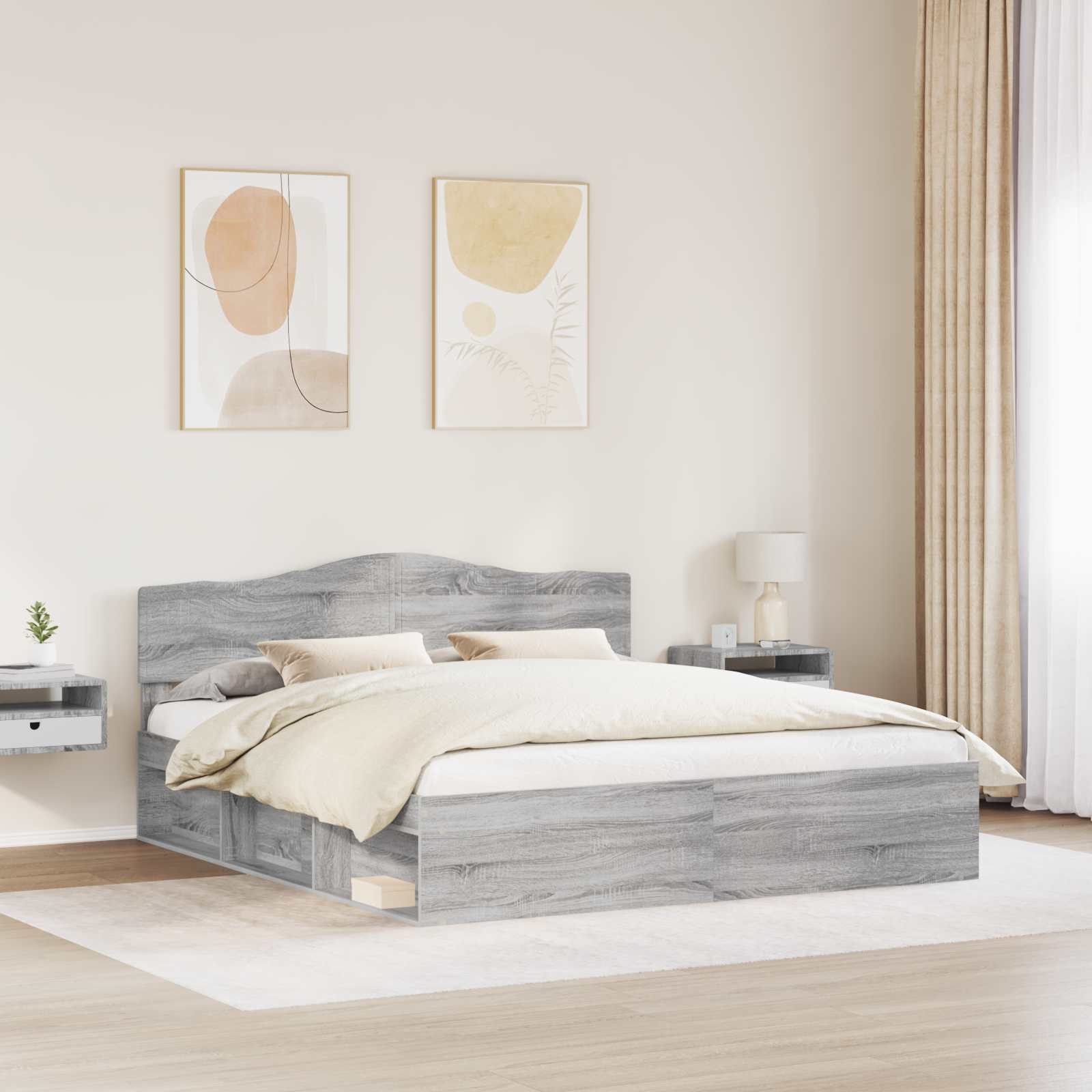 Krevetna konstrukcija s uzglavljem Siva Sonoma 180 x 200 cm