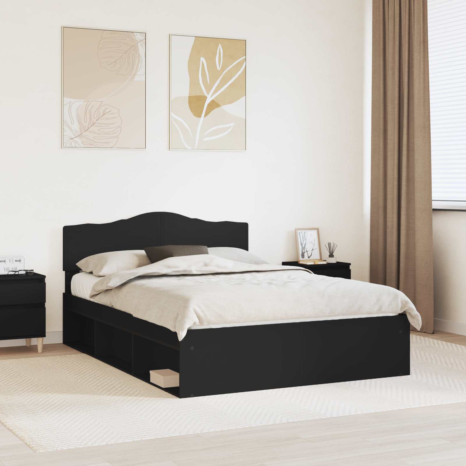 Krevetna konstrukcija Crna 150 x 200 cm Čvrsto borovo drvo