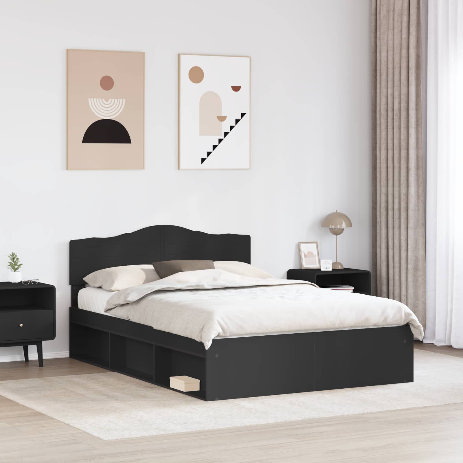 Krevetna konstrukcija Crna 140 x 200 cm Čvrsto borovo drvo