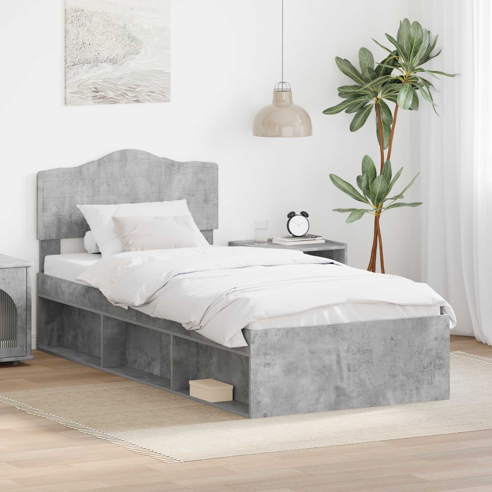 Krevetna konstrukcija s uzglavljem Betonska siva 90 x 190 cm