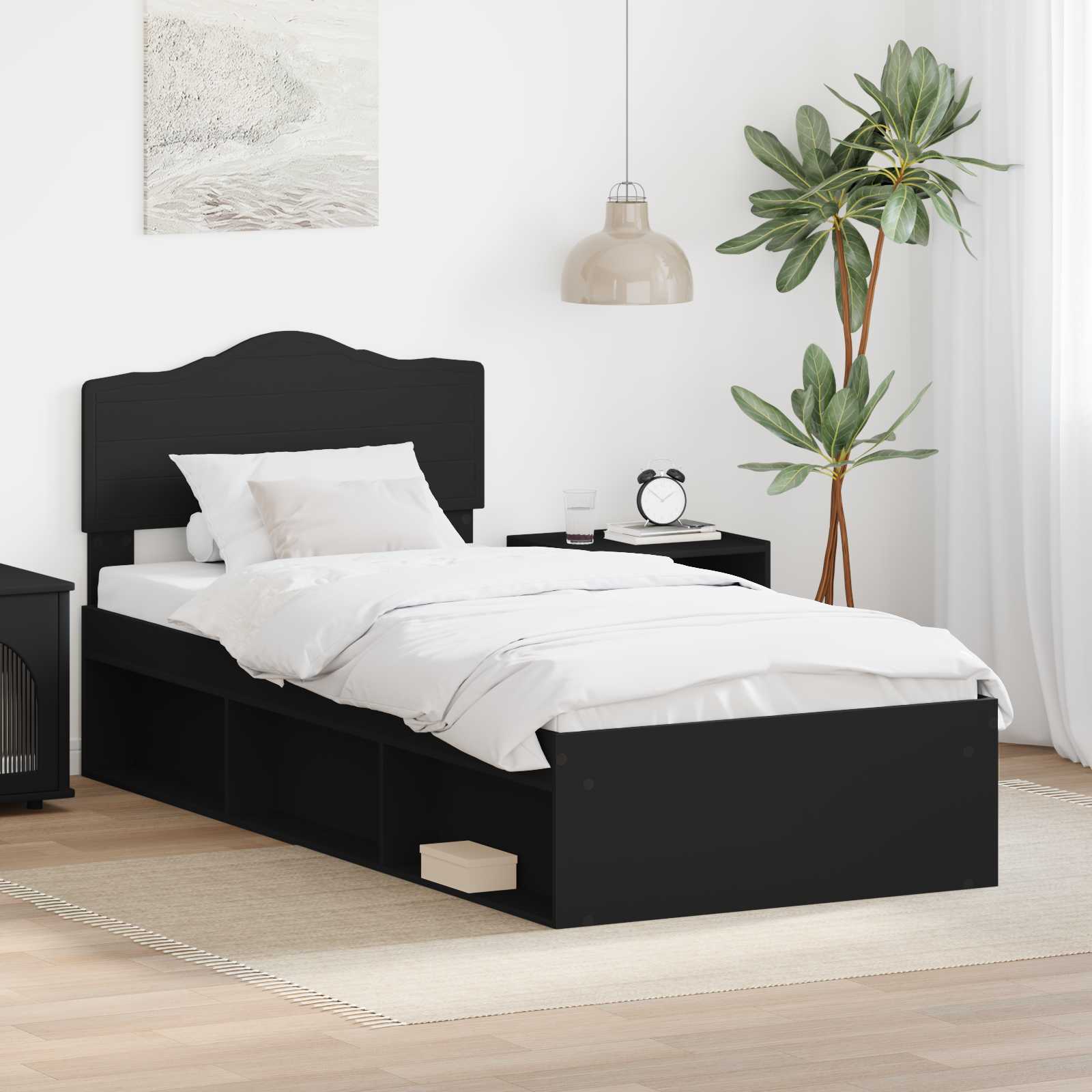 Krevetna konstrukcija Crna 75 x 190 cm Čvrsto borovo drvo