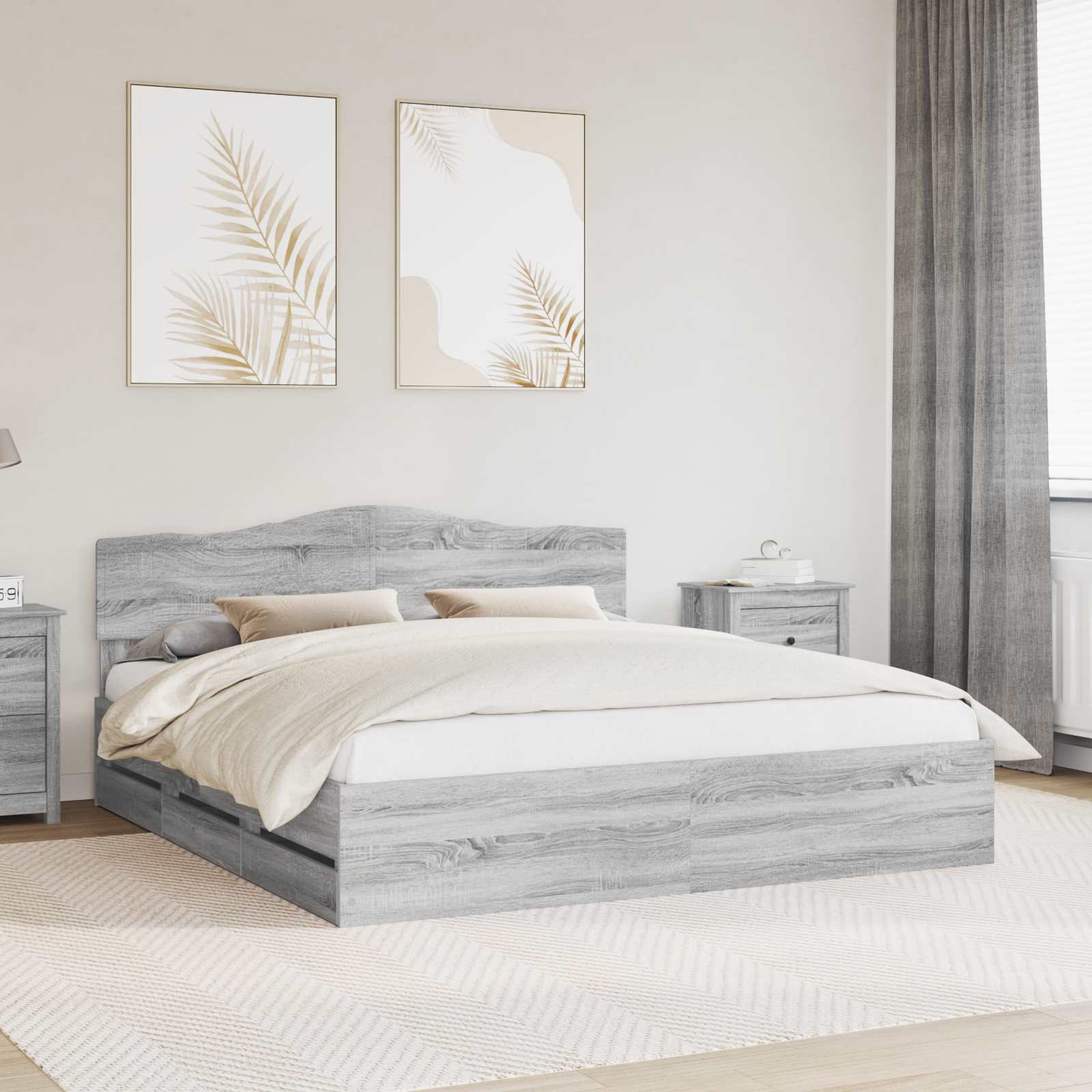 Krevetna konstrukcija Siva Sonoma 200 x 200 cm Inženjersko Drvo