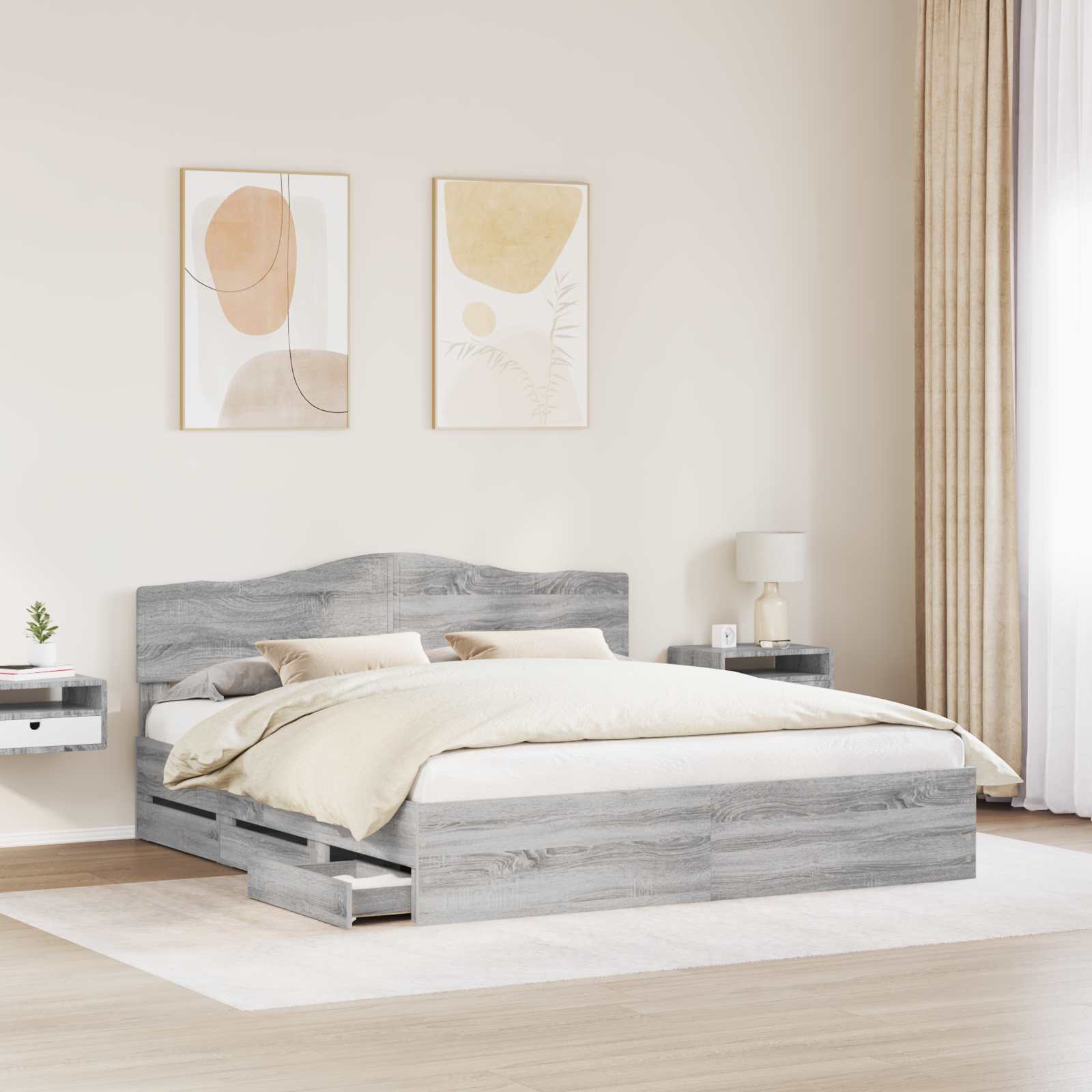 Krevetna konstrukcija Siva Sonoma 200 x 200 cm Inženjersko Drvo