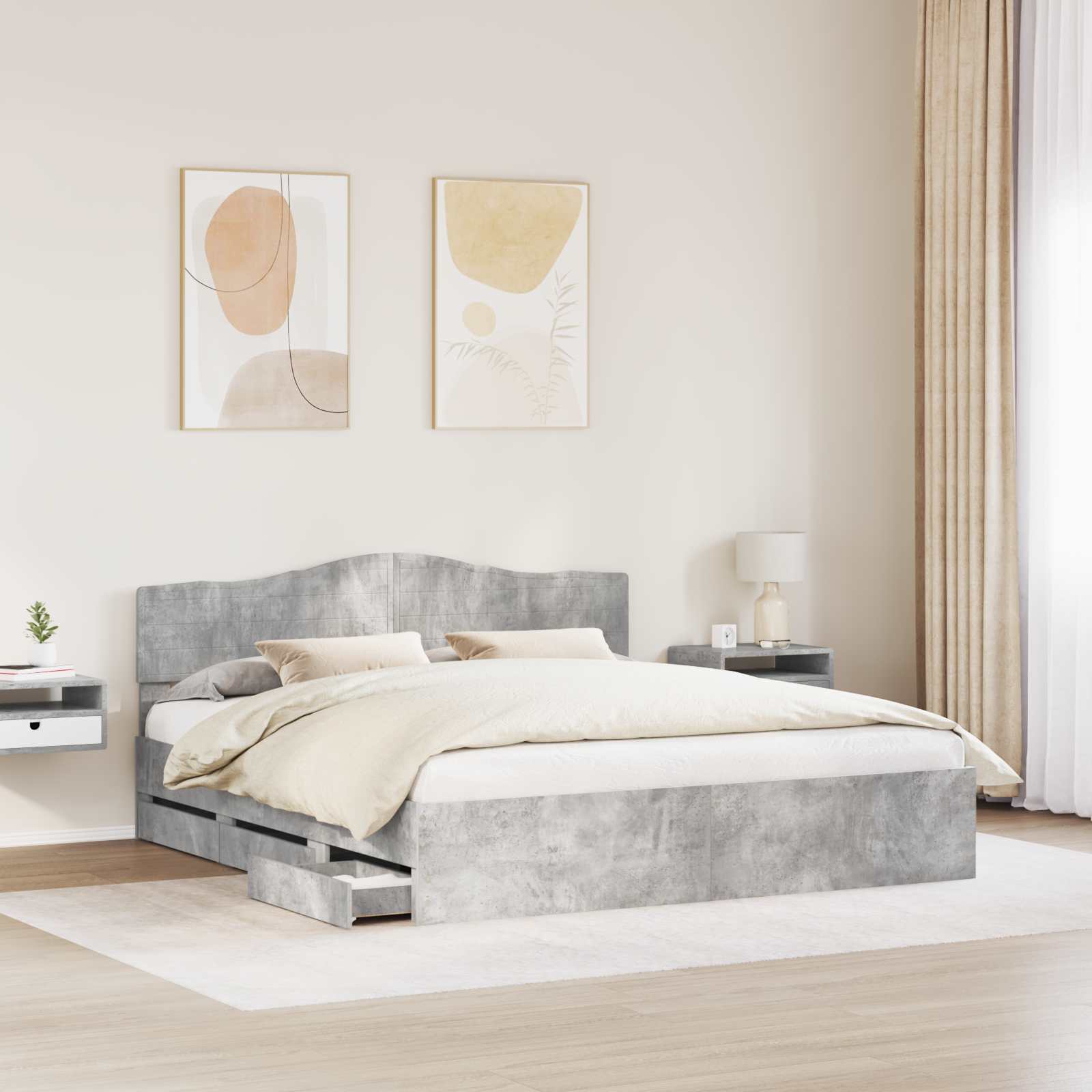Krevetna konstrukcija s ladicama Betonski sivi 180 x 200 cm