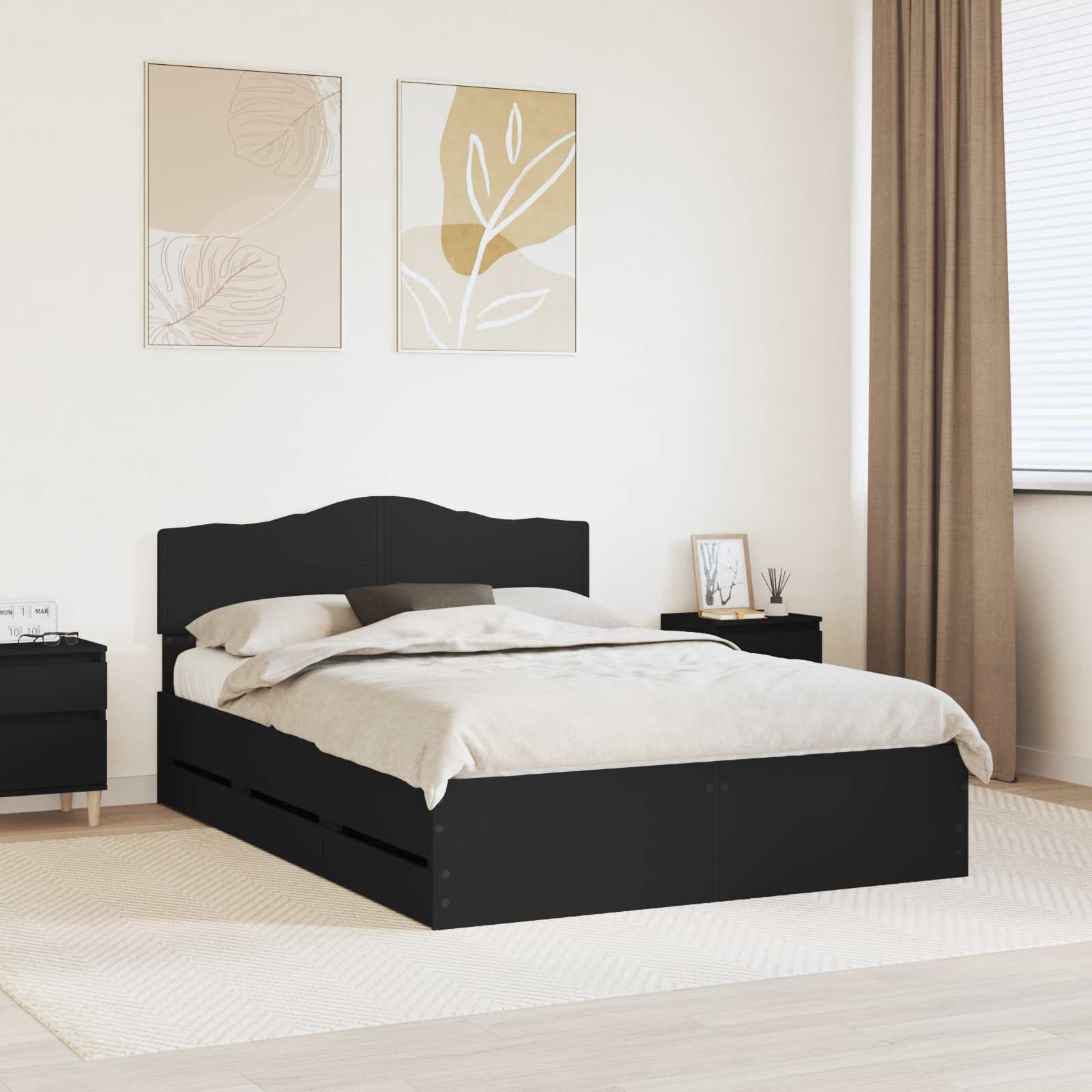 Krevetna konstrukcija Crna 150 x 200 cm Inženjersko Drvo