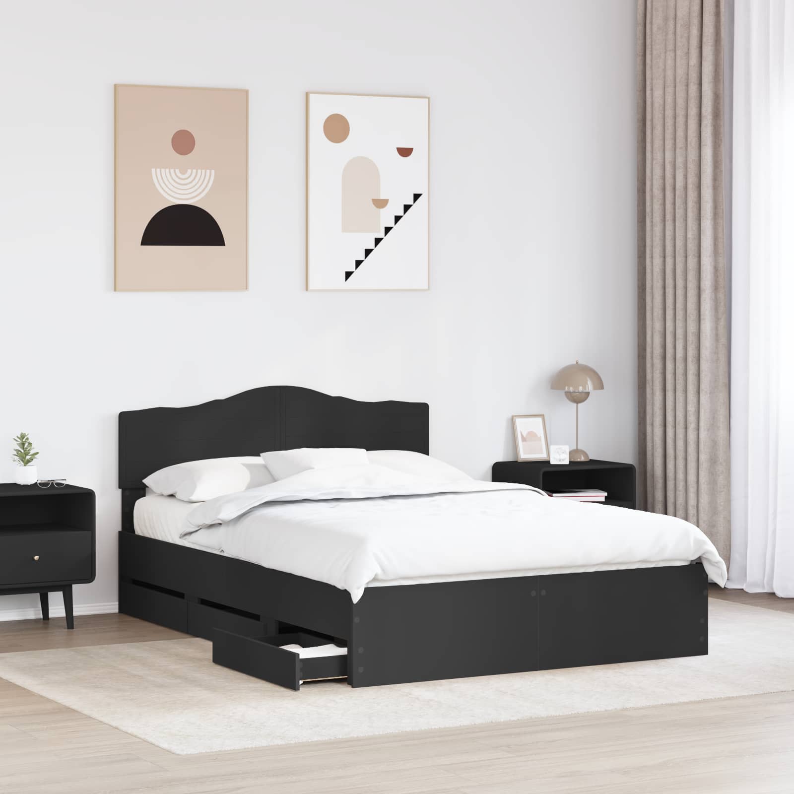 Krevetna konstrukcija Crna 150 x 200 cm Inženjersko Drvo