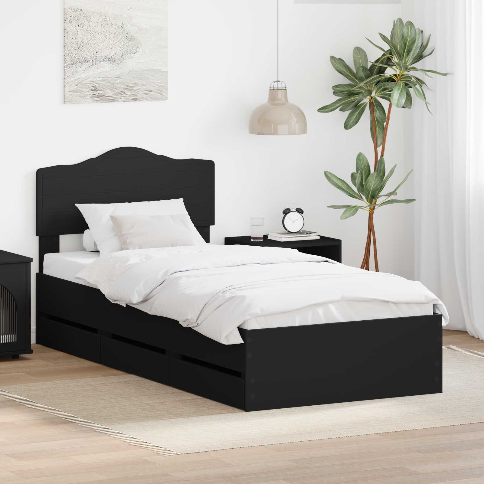 Krevetna konstrukcija Crna 90 x 200 cm Inženjersko Drvo