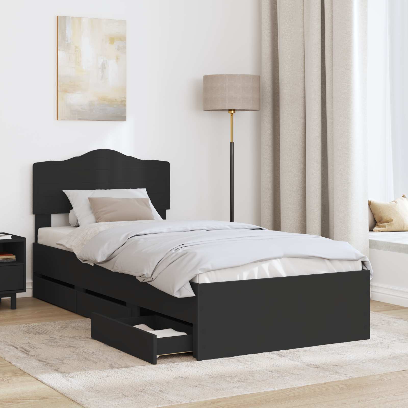 Krevetna konstrukcija Crna 90 x 200 cm Inženjersko Drvo