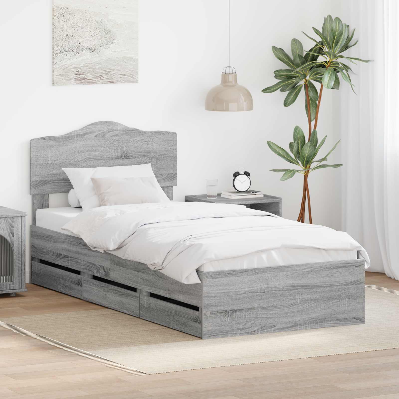 Krevetna konstrukcija Siva Sonoma 90 x 190 cm Inženjersko Drvo
